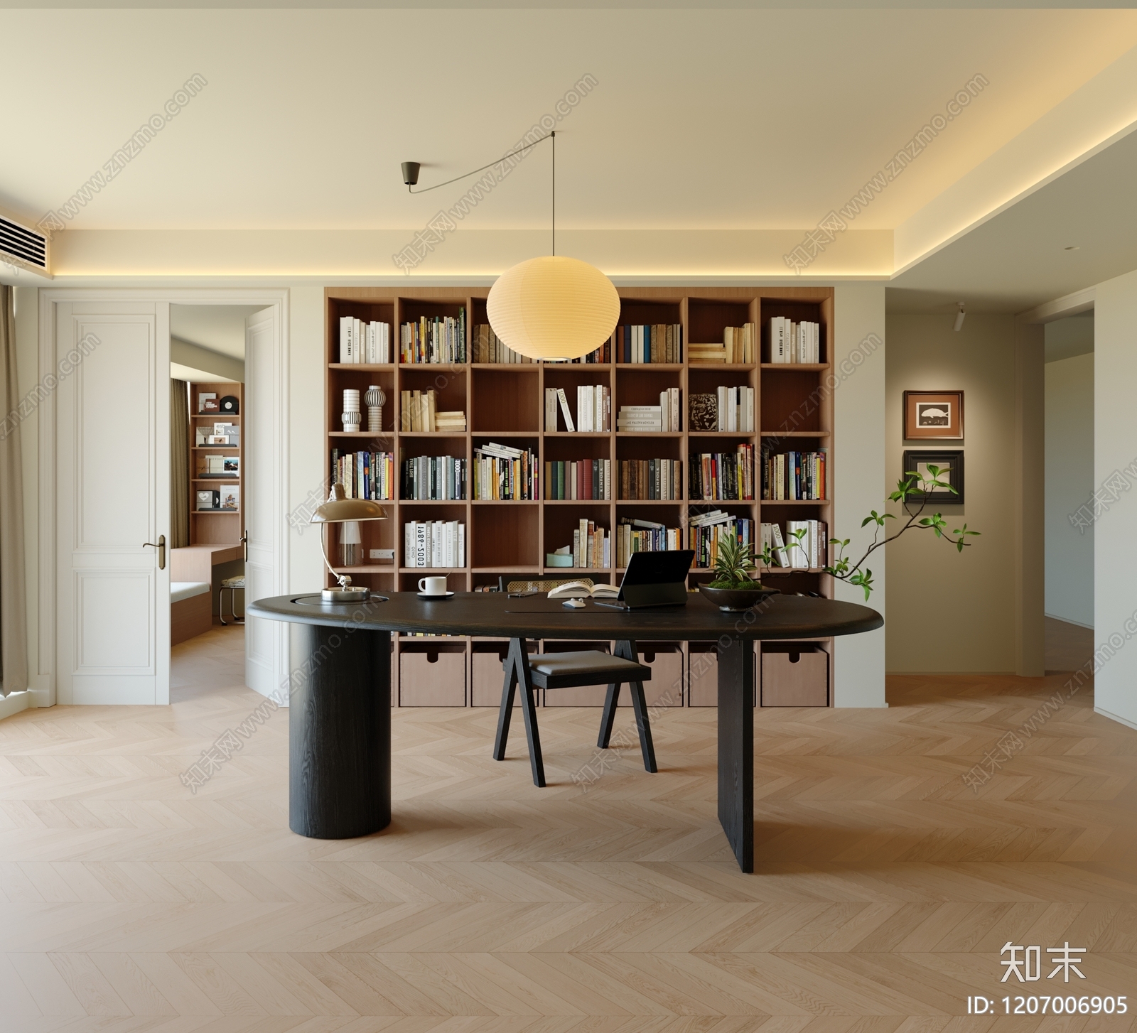 中古奶油书房3D模型下载【ID:1207006905】