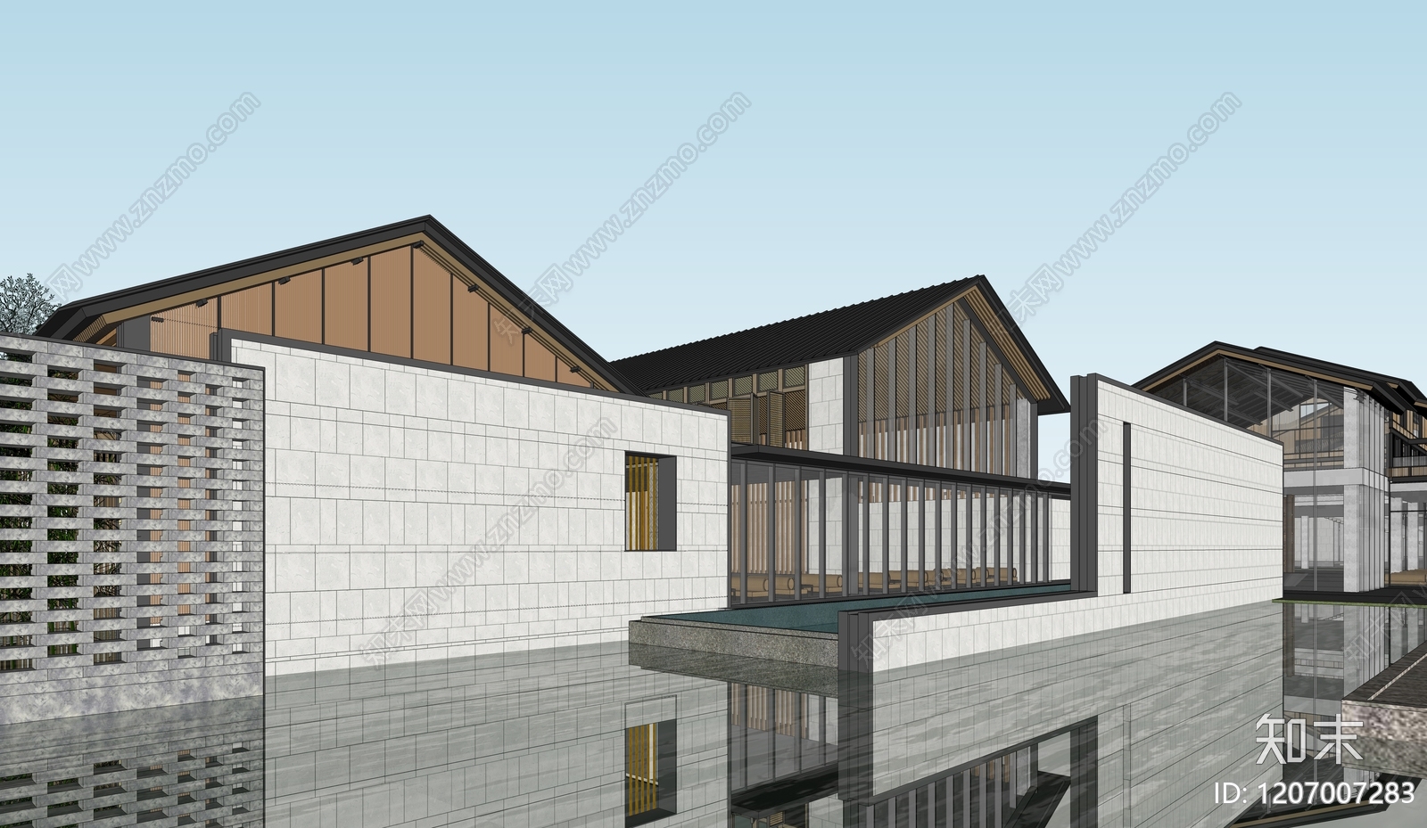 新中式现代售楼处建筑SU模型下载【ID:1207007283】