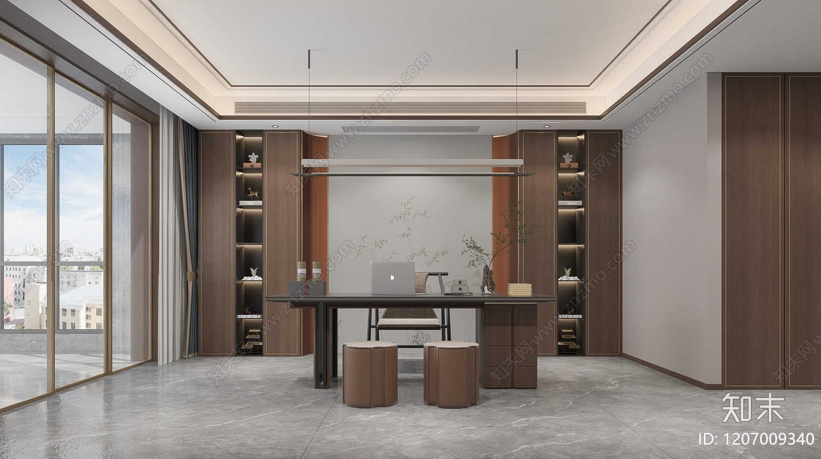 新中式书房3D模型下载【ID:1207009340】