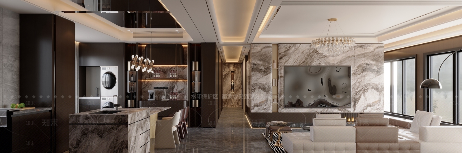 大理石岛台岛台餐厅3D模型下载【ID:1227274970】