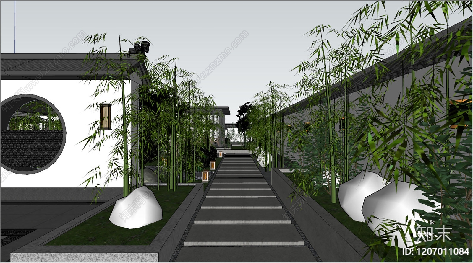 新中式中式乡村庭院SU模型下载【ID:1207011084】