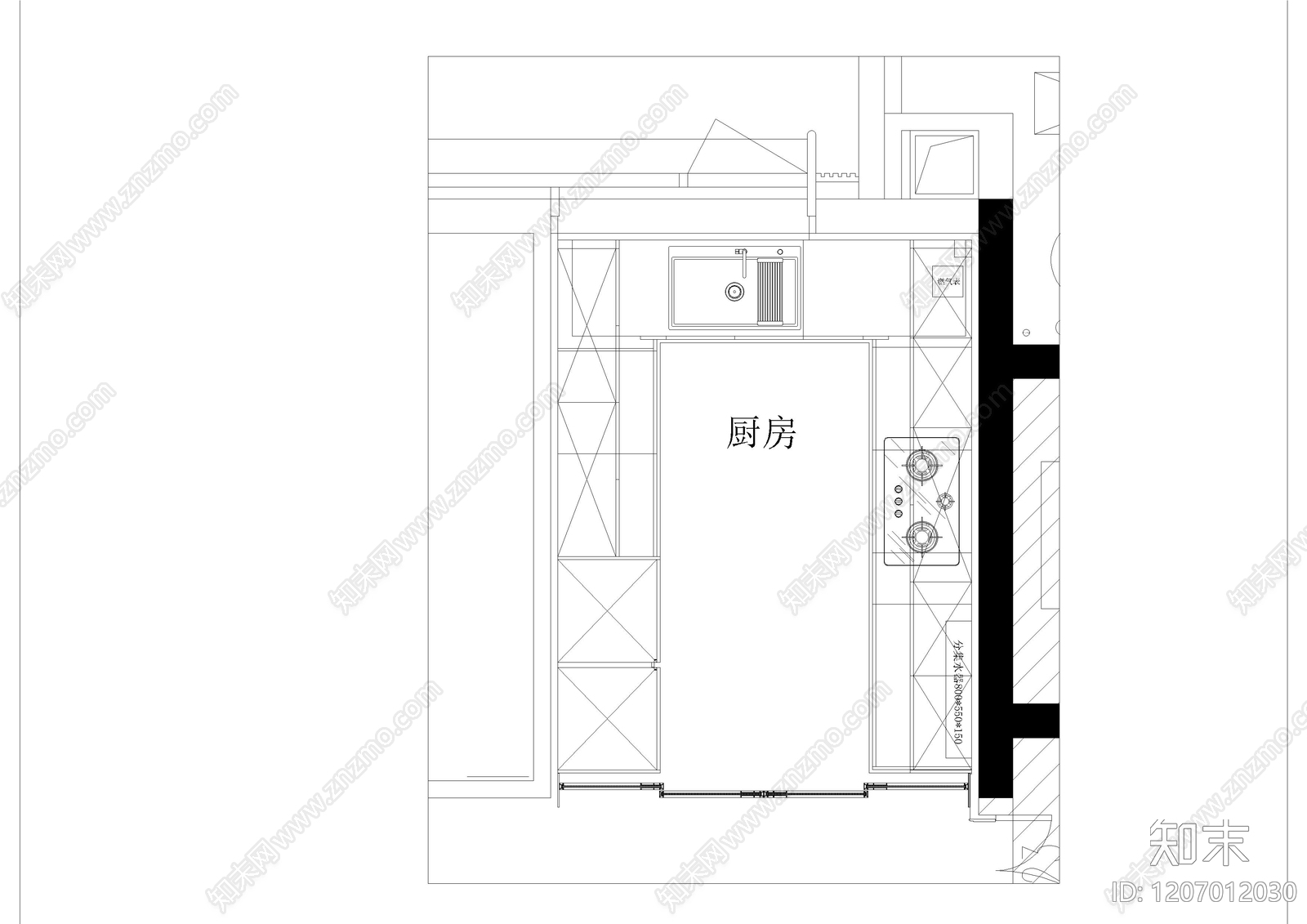 现代厨房cad施工图下载【ID:1207012030】