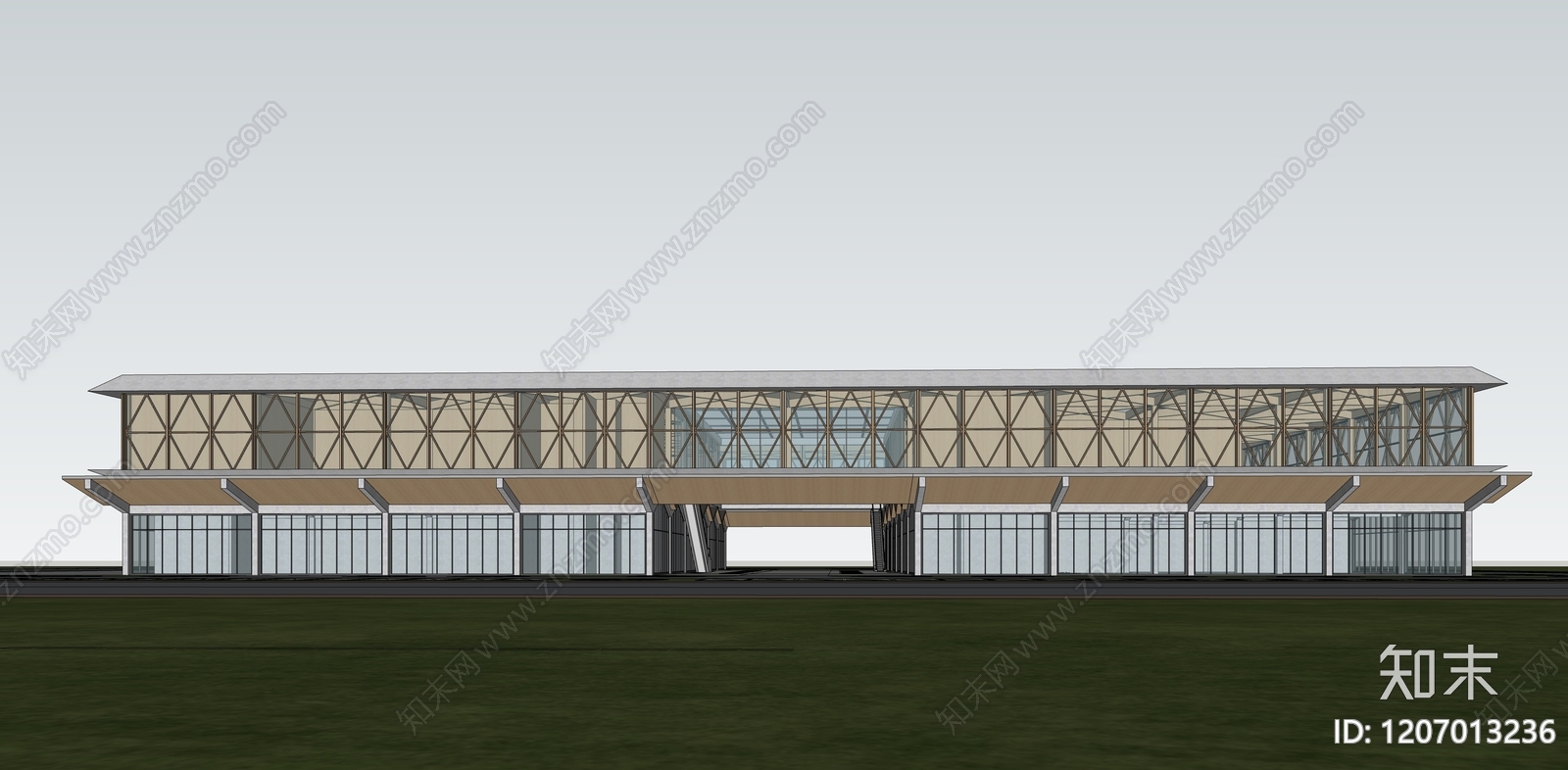 现代新中式展览馆建筑SU模型下载【ID:1207013236】