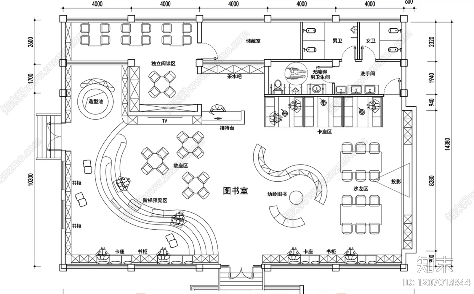 现代图书馆cad施工图下载【ID:1207013344】