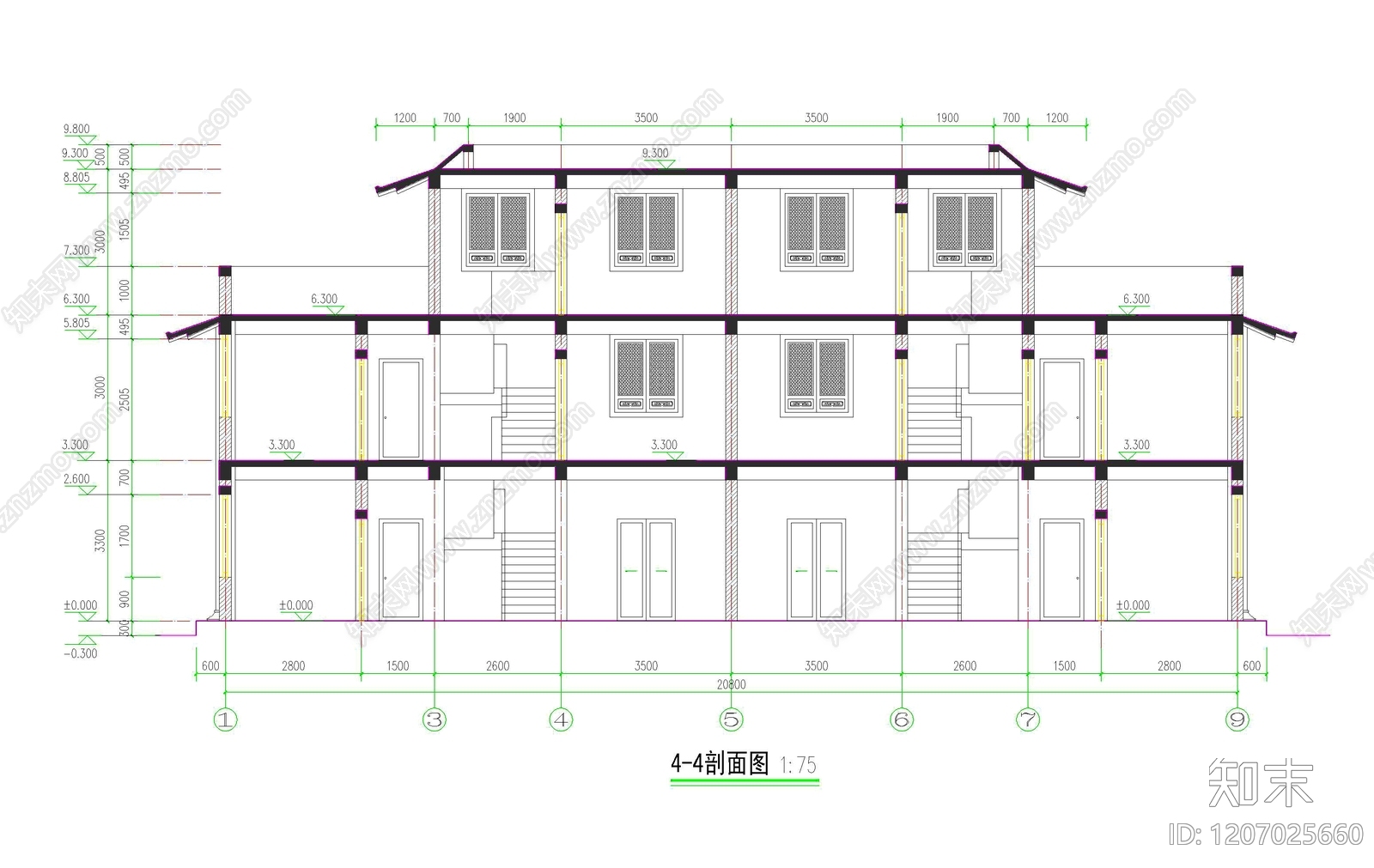 仿古建筑cad施工图下载【ID:1207025660】