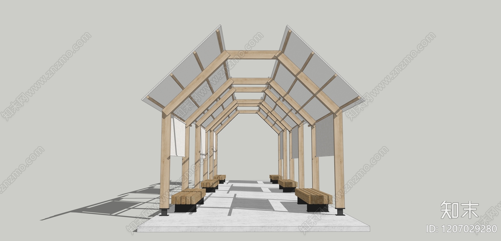 新中式廊架SU模型下载【ID:1207029280】
