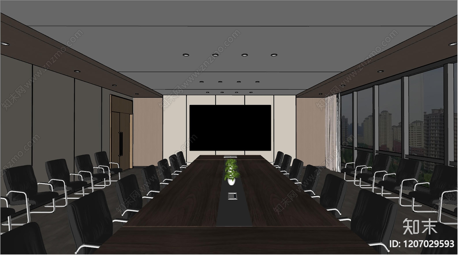 现代新中式会议室SU模型下载【ID:1207029593】