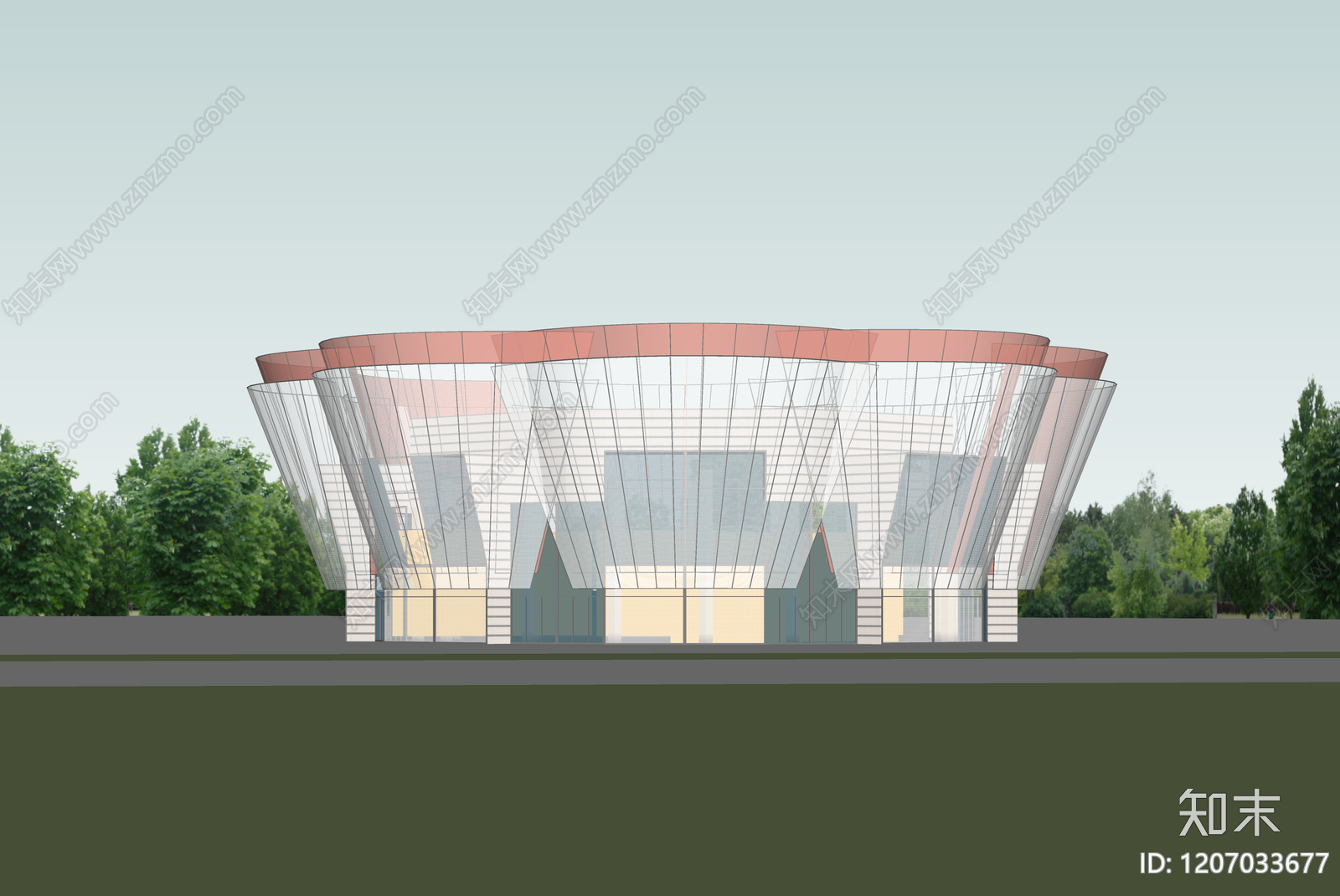 现代展览馆建筑SU模型下载【ID:1207033677】