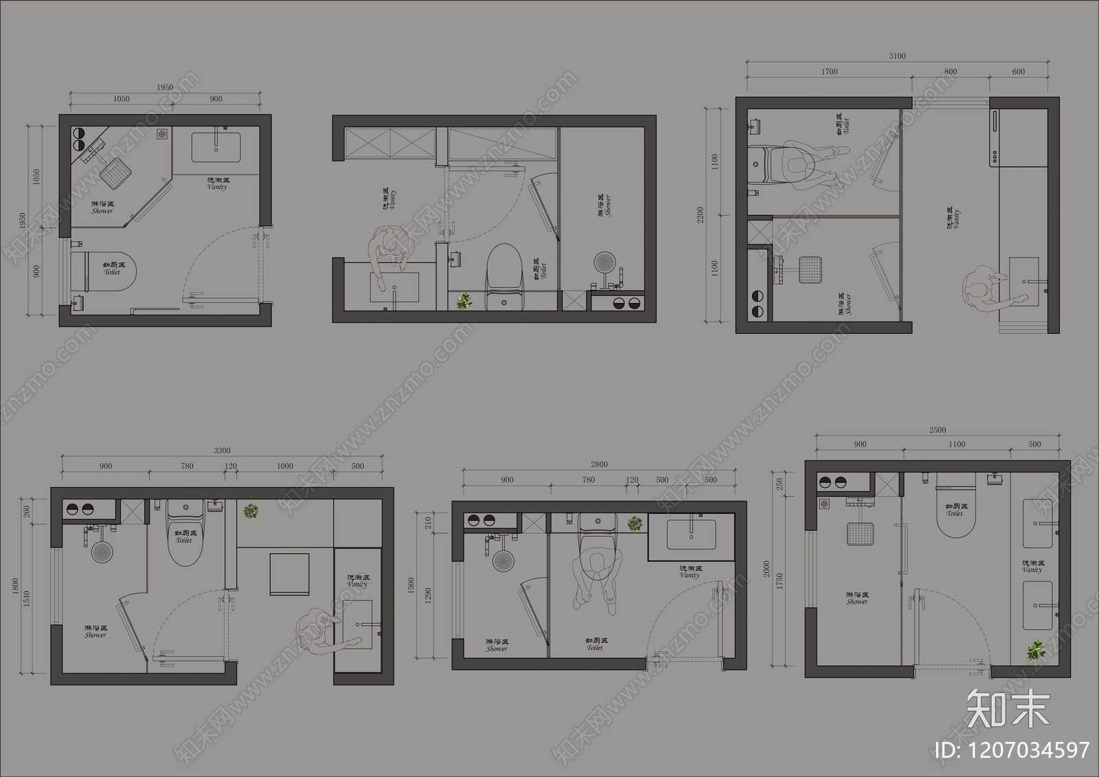 现代卫生间施工图下载【ID:1207034597】