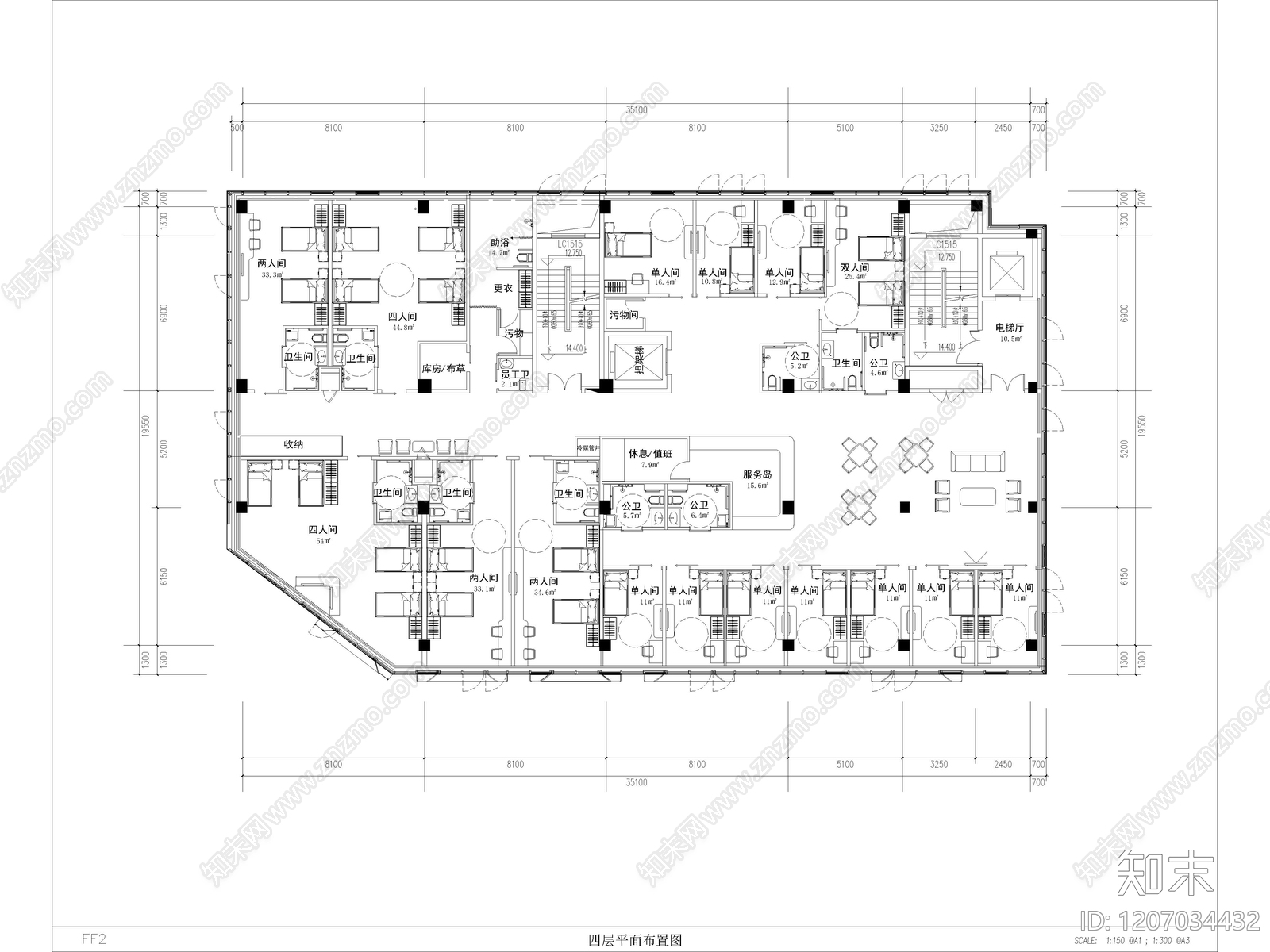 22套养老院敬老院老年公寓CAD施工图平面图cad施工图下载【ID:1207034432】
