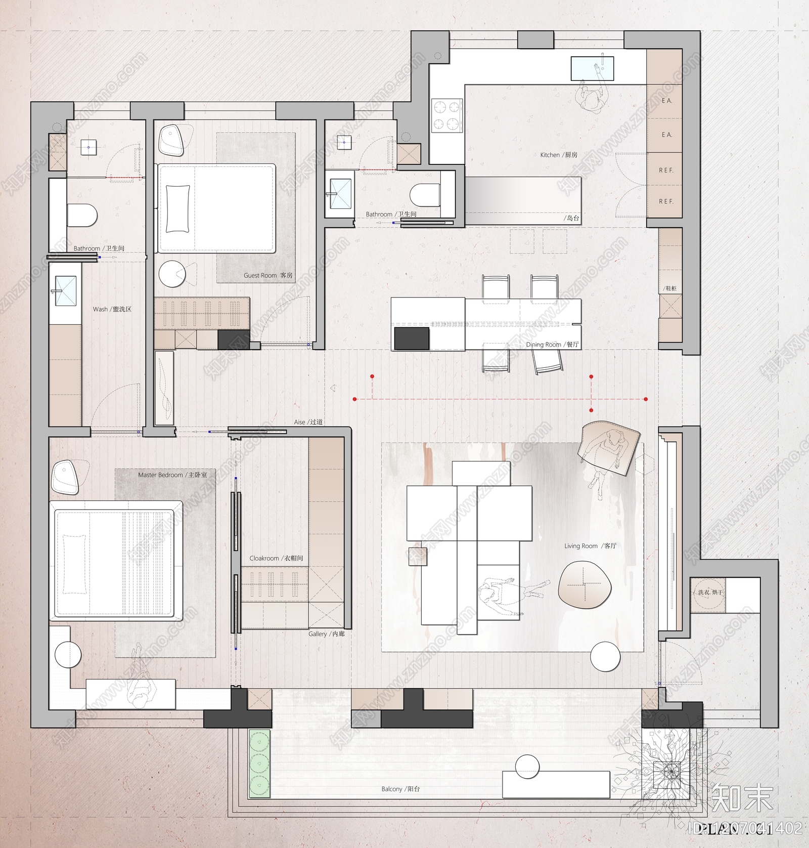 小户型平层施工图下载【ID:1207041402】