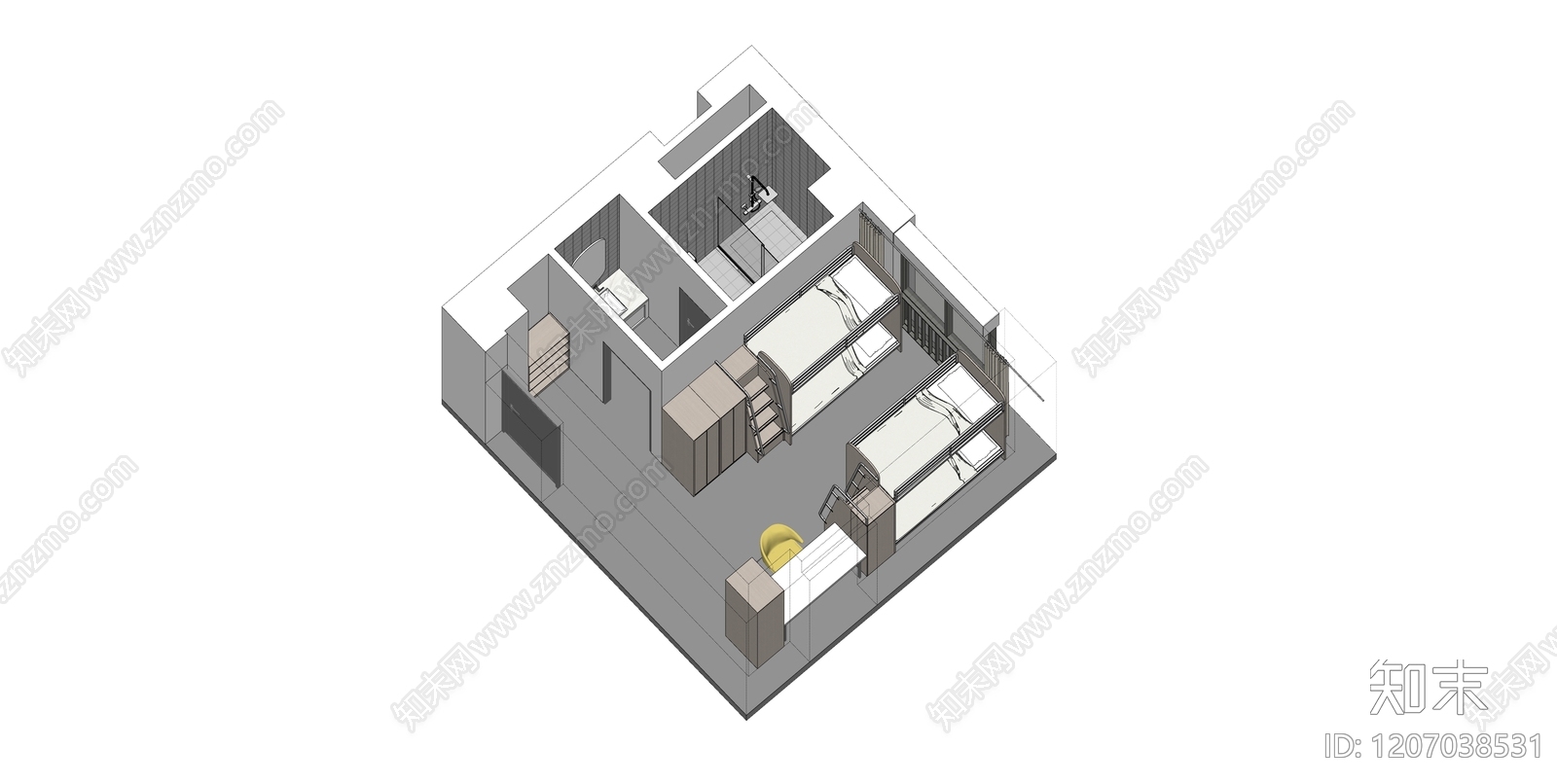 现代宿舍SU模型下载【ID:1207038531】