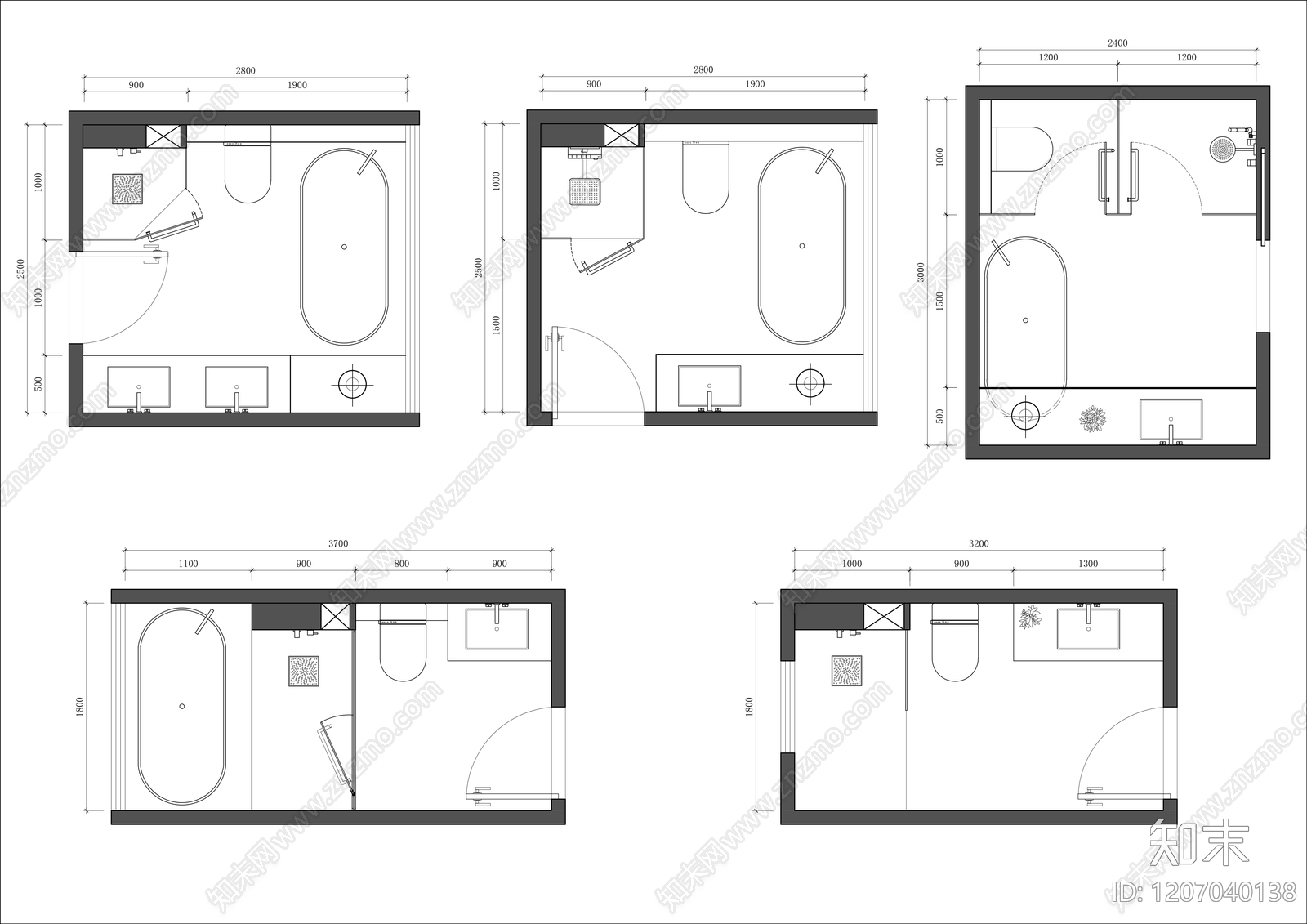 现代卫生间施工图下载【ID:1207040138】