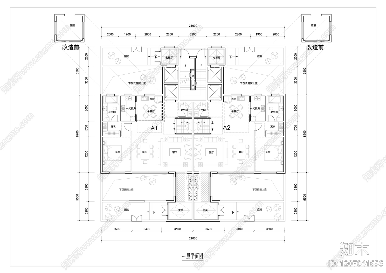 现代新中式别墅建筑施工图下载【ID:1207041656】