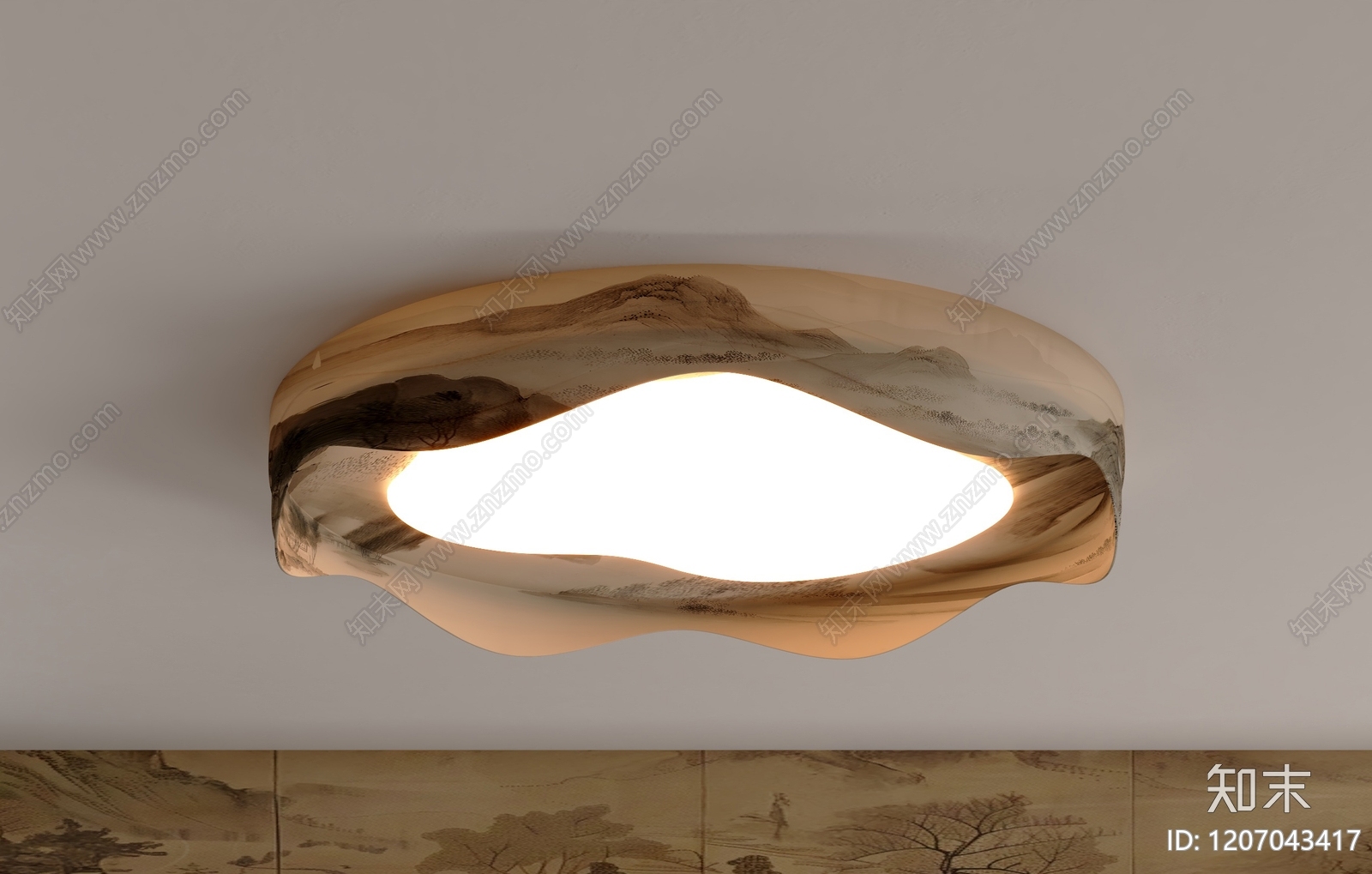 新中式禅意吸顶灯3D模型下载【ID:1207043417】
