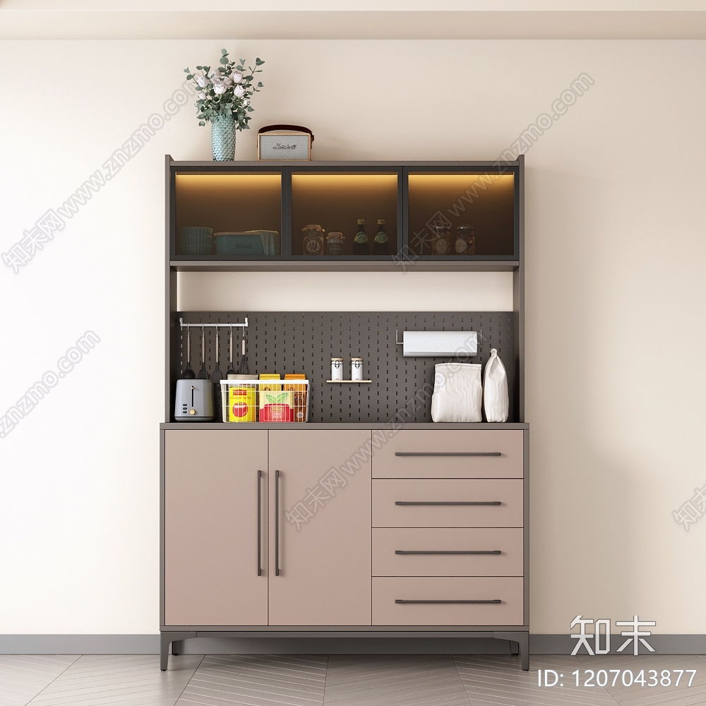 轻奢中古餐边柜3D模型下载【ID:1207043877】