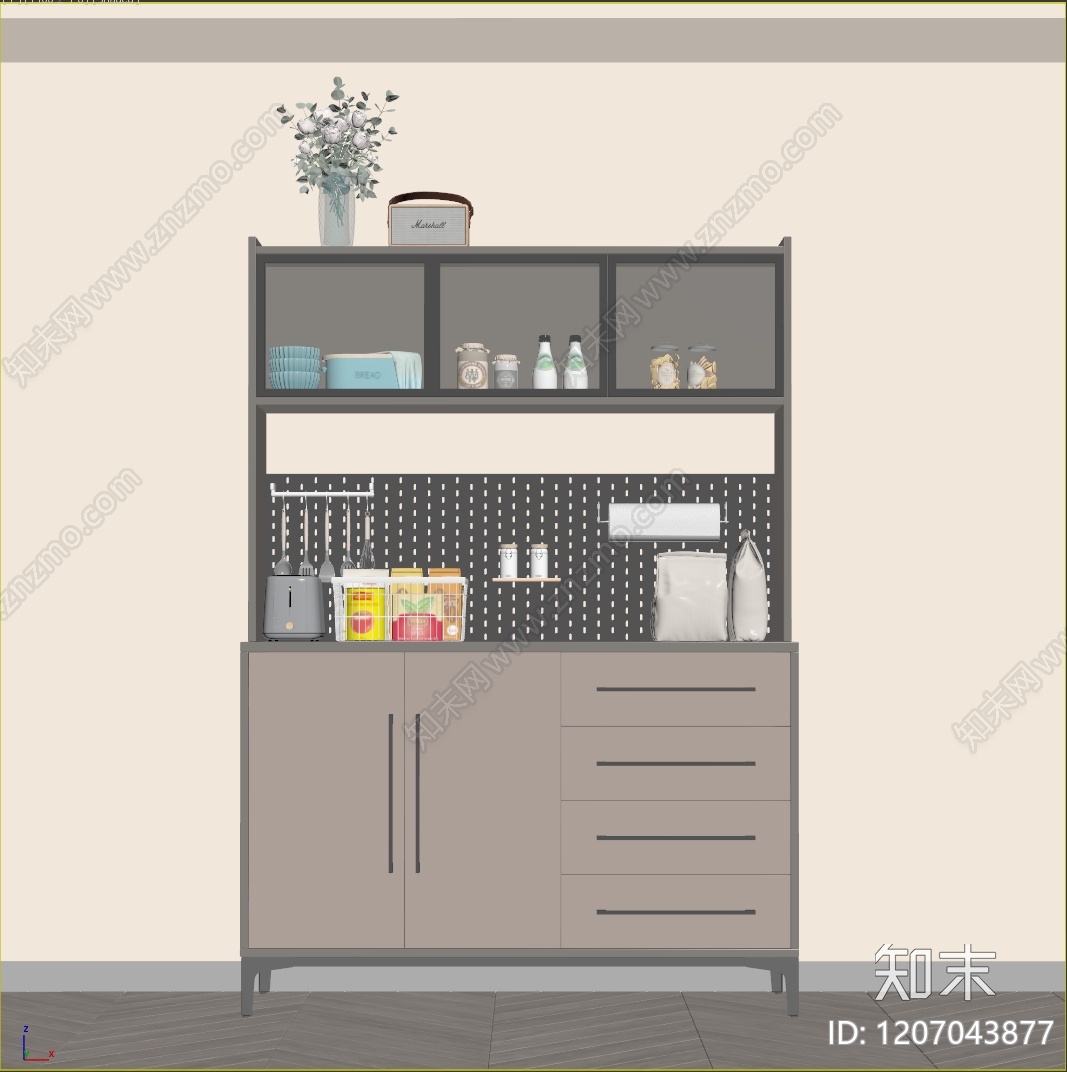 轻奢中古餐边柜3D模型下载【ID:1207043877】