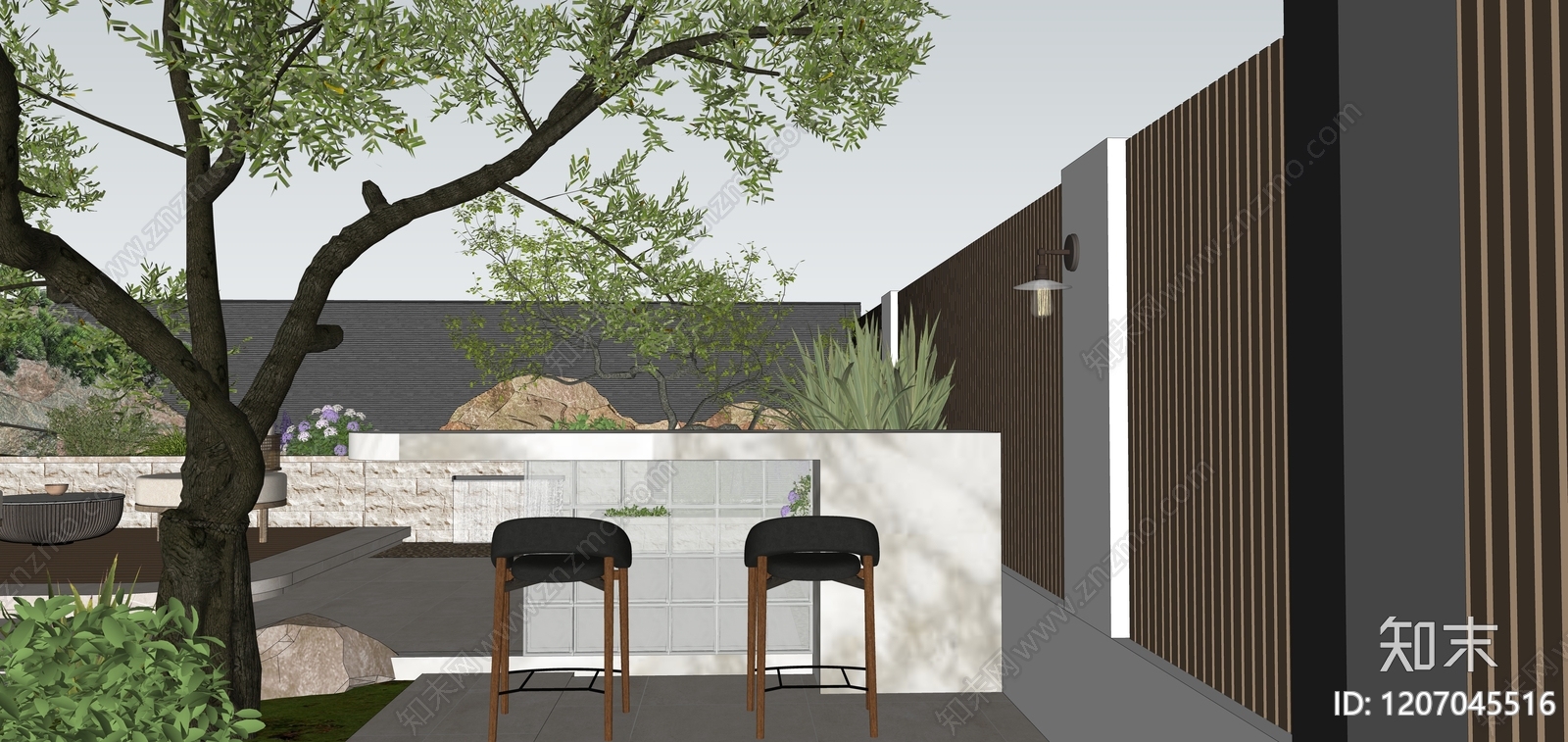 现代禅意别墅庭院SU模型下载【ID:1207045516】