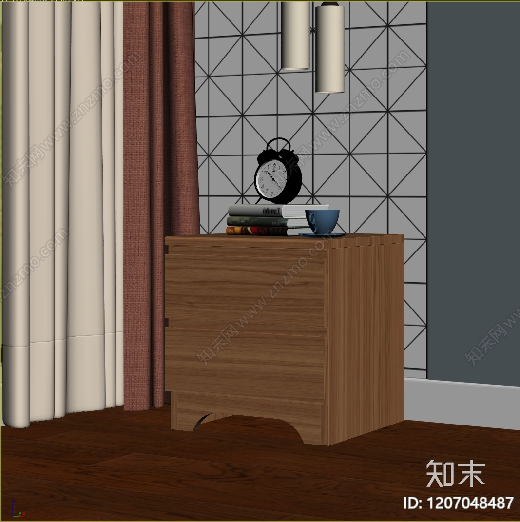 原木北欧床头柜3D模型下载【ID:1207048487】