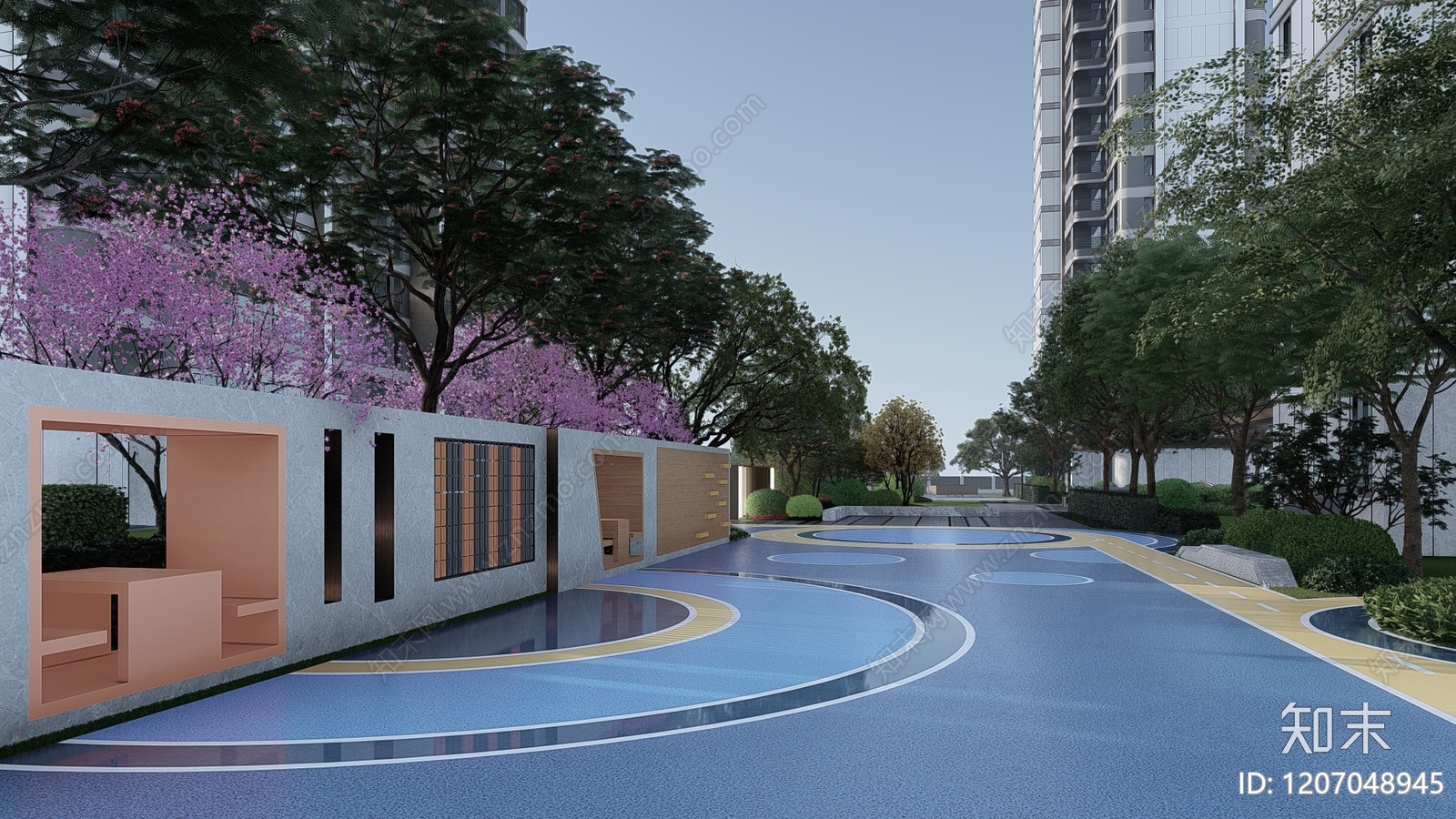 现代新中式住宅区景观SU模型下载【ID:1207048945】