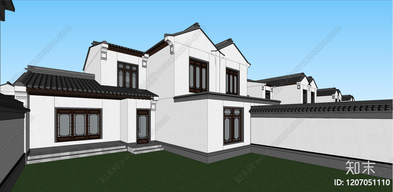 中式四合院SU模型下载【ID:1207051110】