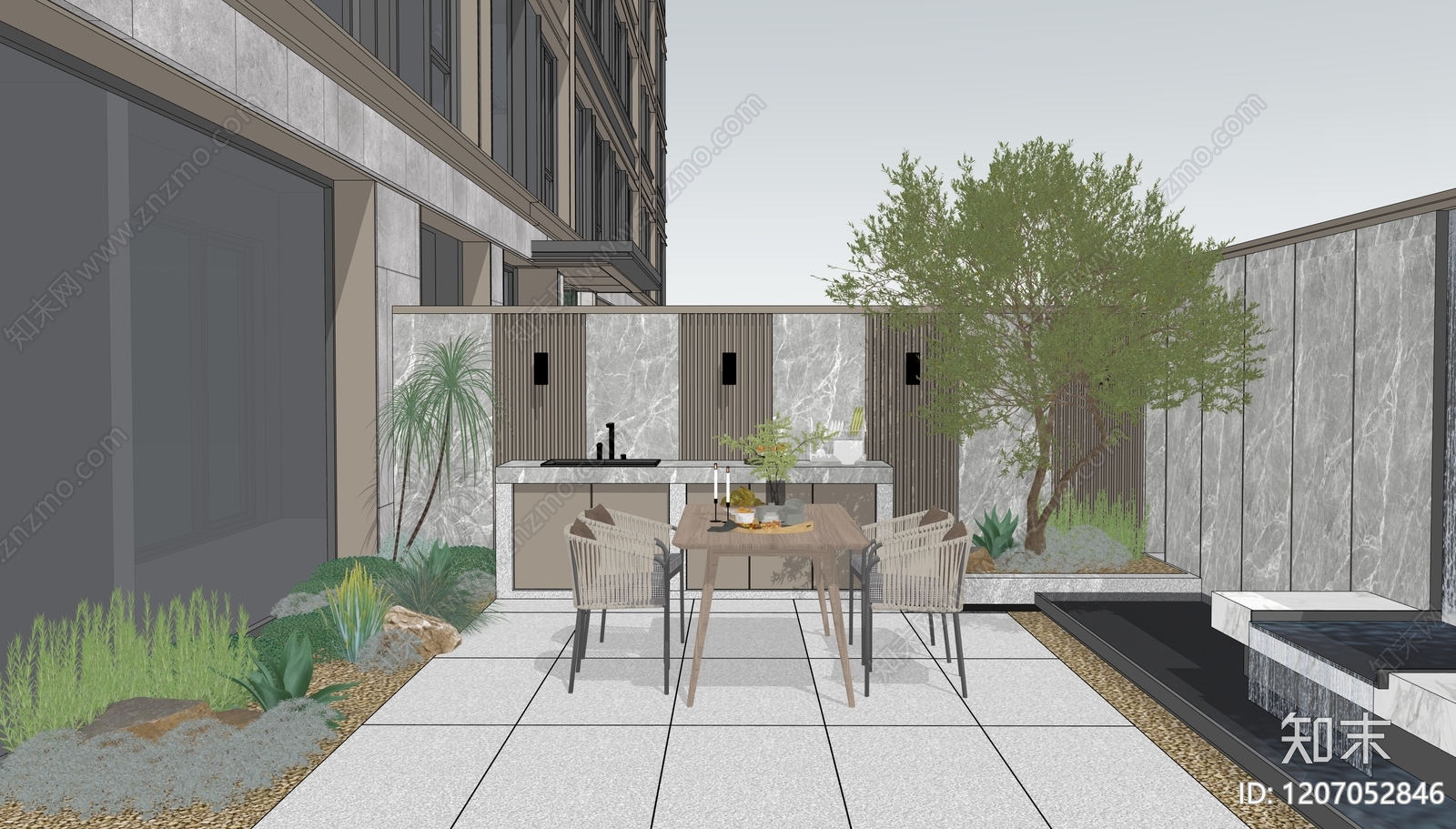 现代轻奢别墅庭院SU模型下载【ID:1207052846】