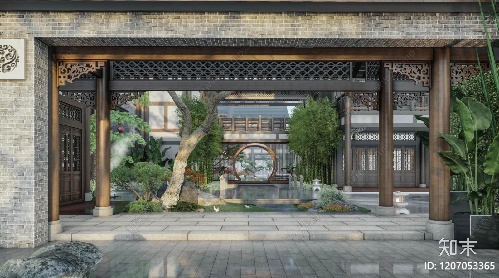 新中式古建筑SU模型下载【ID:1207053365】