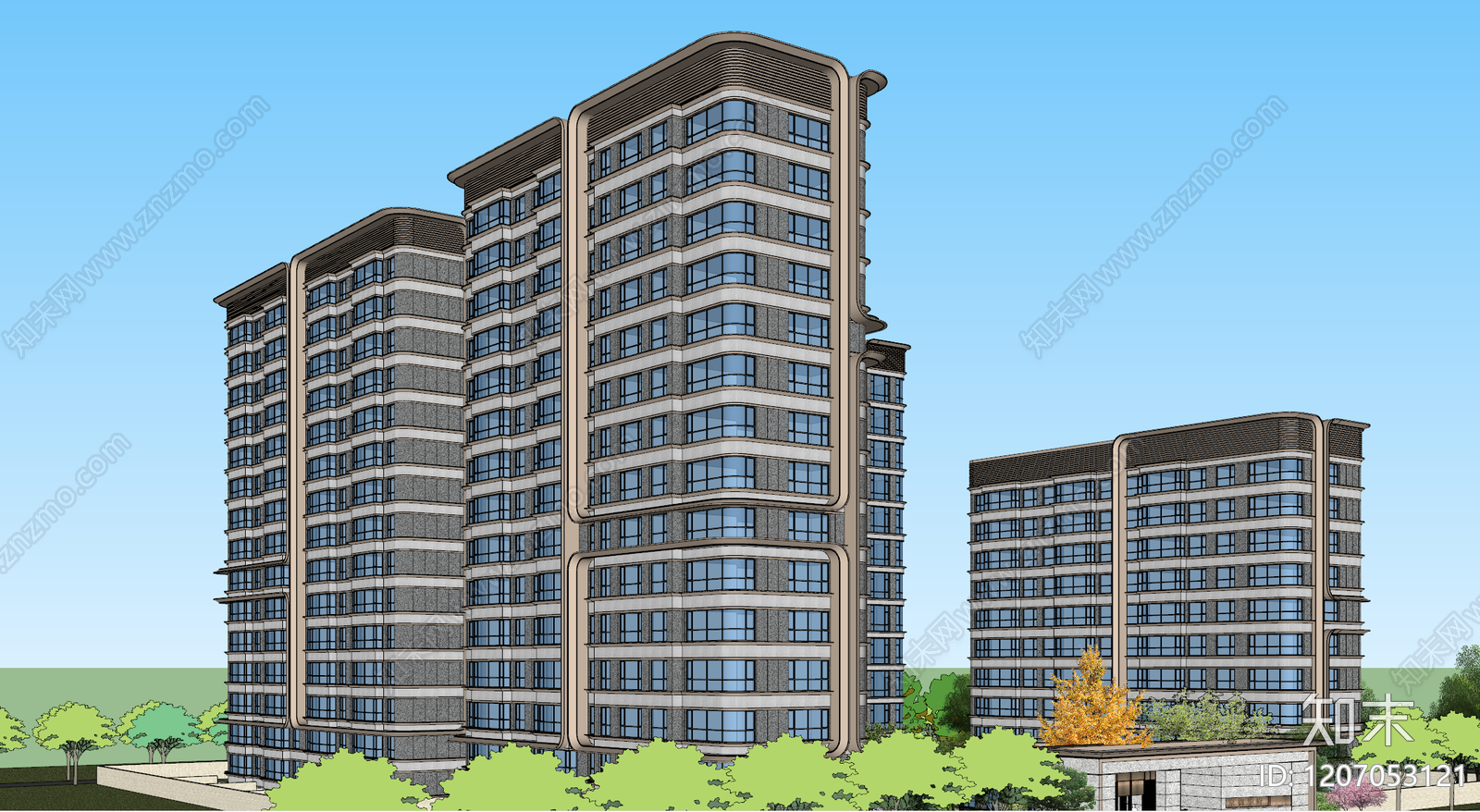 现代高层住宅SU模型下载【ID:1207053121】