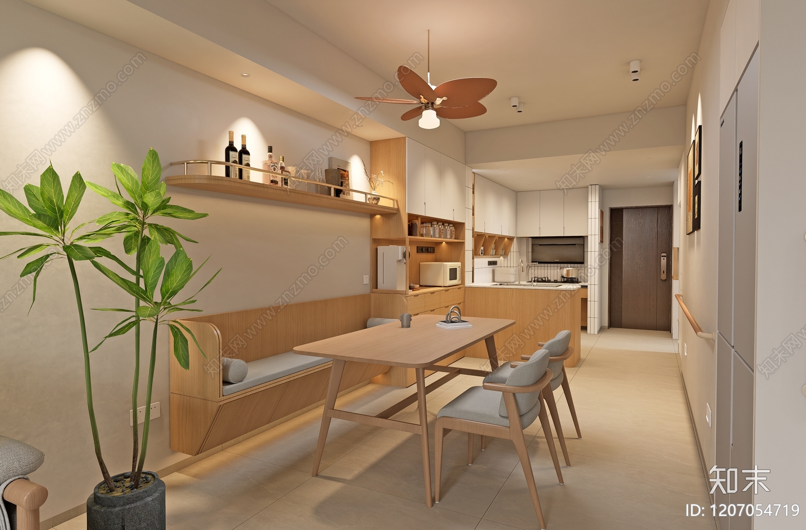 现代日式客餐厅SU模型下载【ID:1207054719】