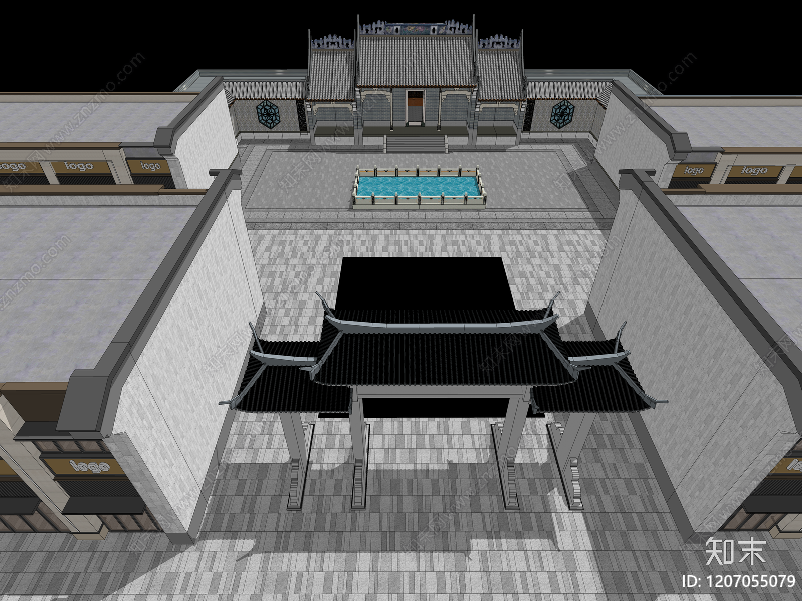 中式新中式古建筑SU模型下载【ID:1207055079】