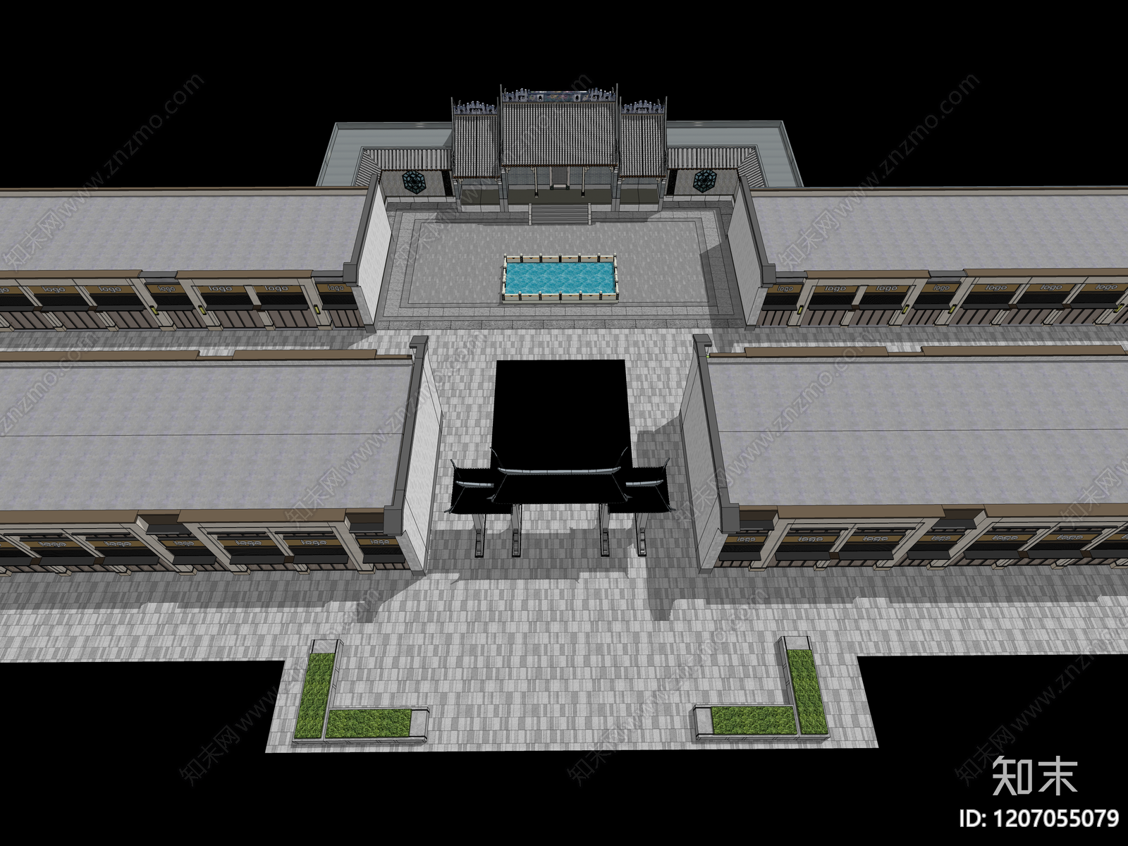 中式新中式古建筑SU模型下载【ID:1207055079】