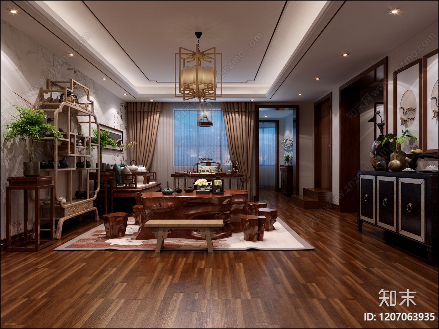 新中式茶室3D模型下载【ID:1207063935】