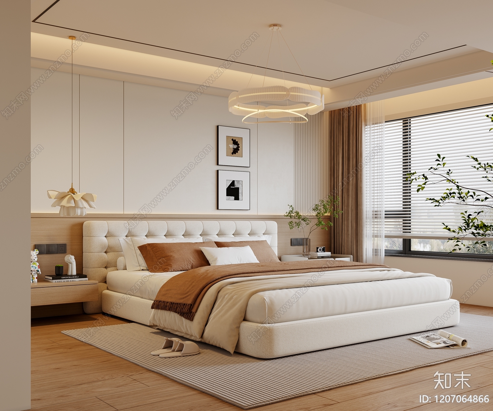 现代奶油家居卧室SU模型下载【ID:1207064866】