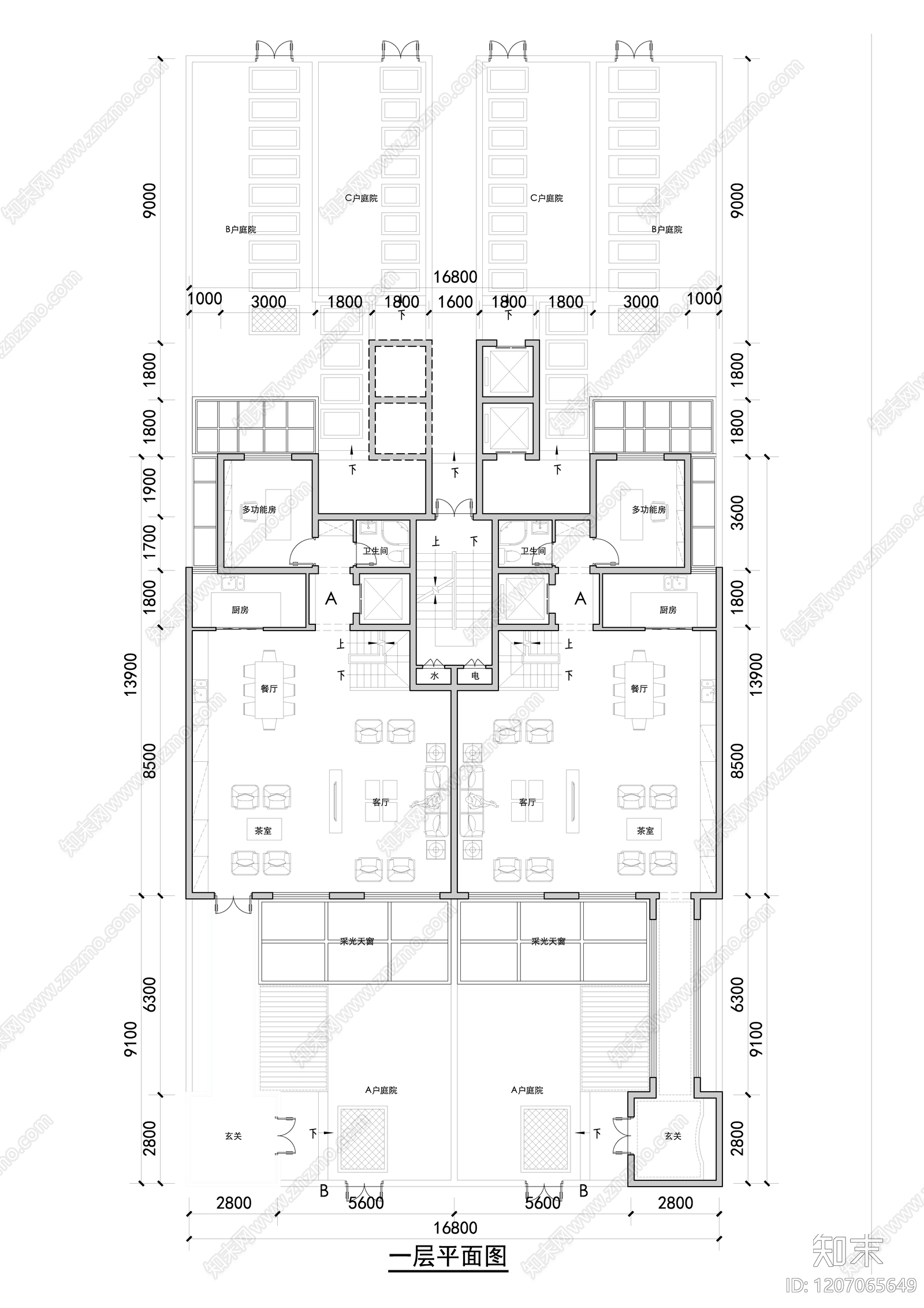 现代新中式别墅建筑施工图下载【ID:1207065649】