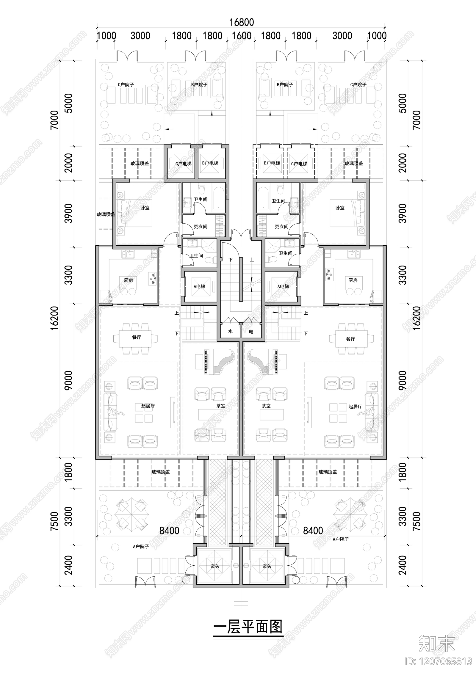 现代新中式别墅建筑施工图下载【ID:1207065813】