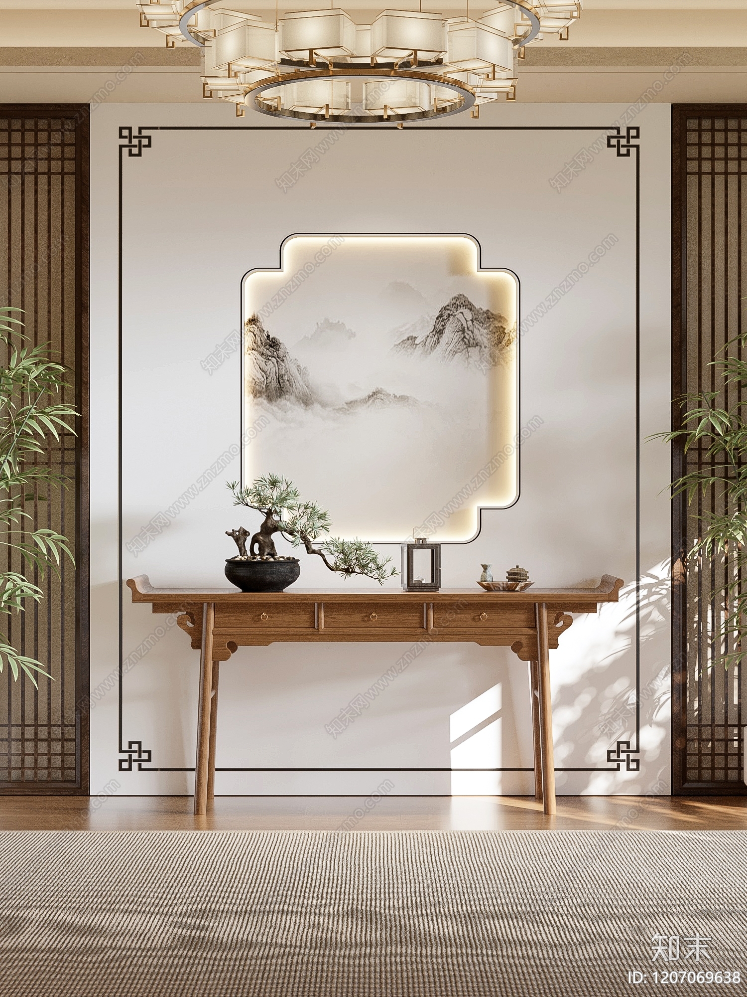 新中式玄关柜3D模型下载【ID:1207069638】