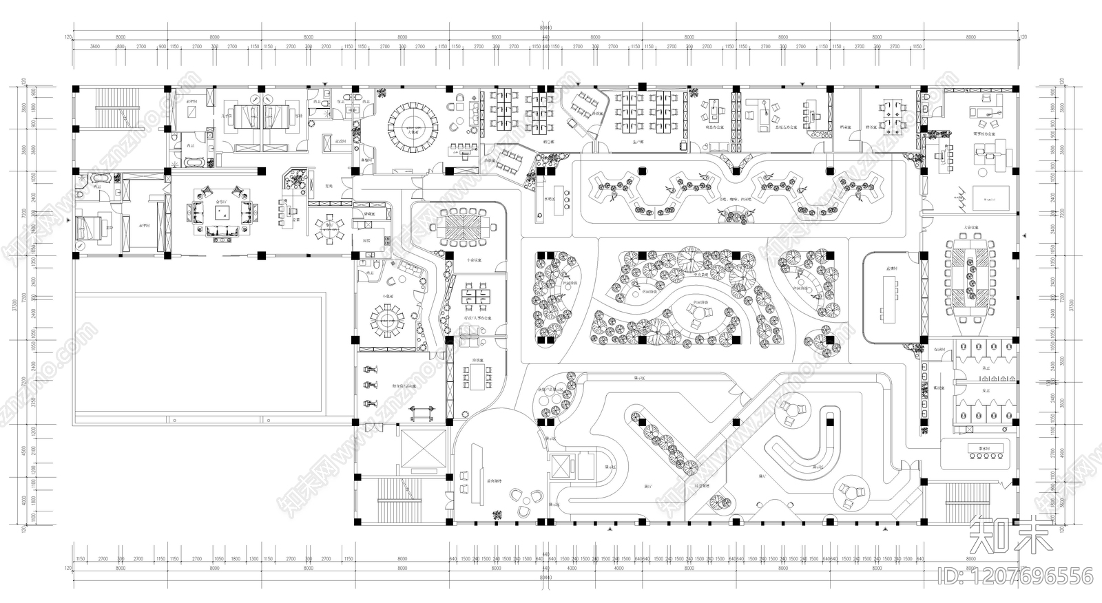 现代开放办公室cad施工图下载【ID:1207696556】