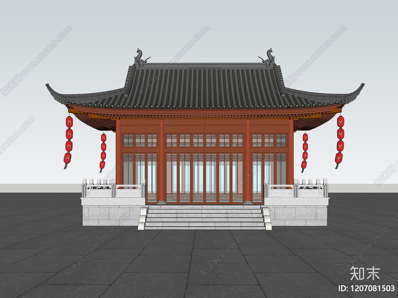 中式新中式古建筑SU模型下载【ID:1207081503】
