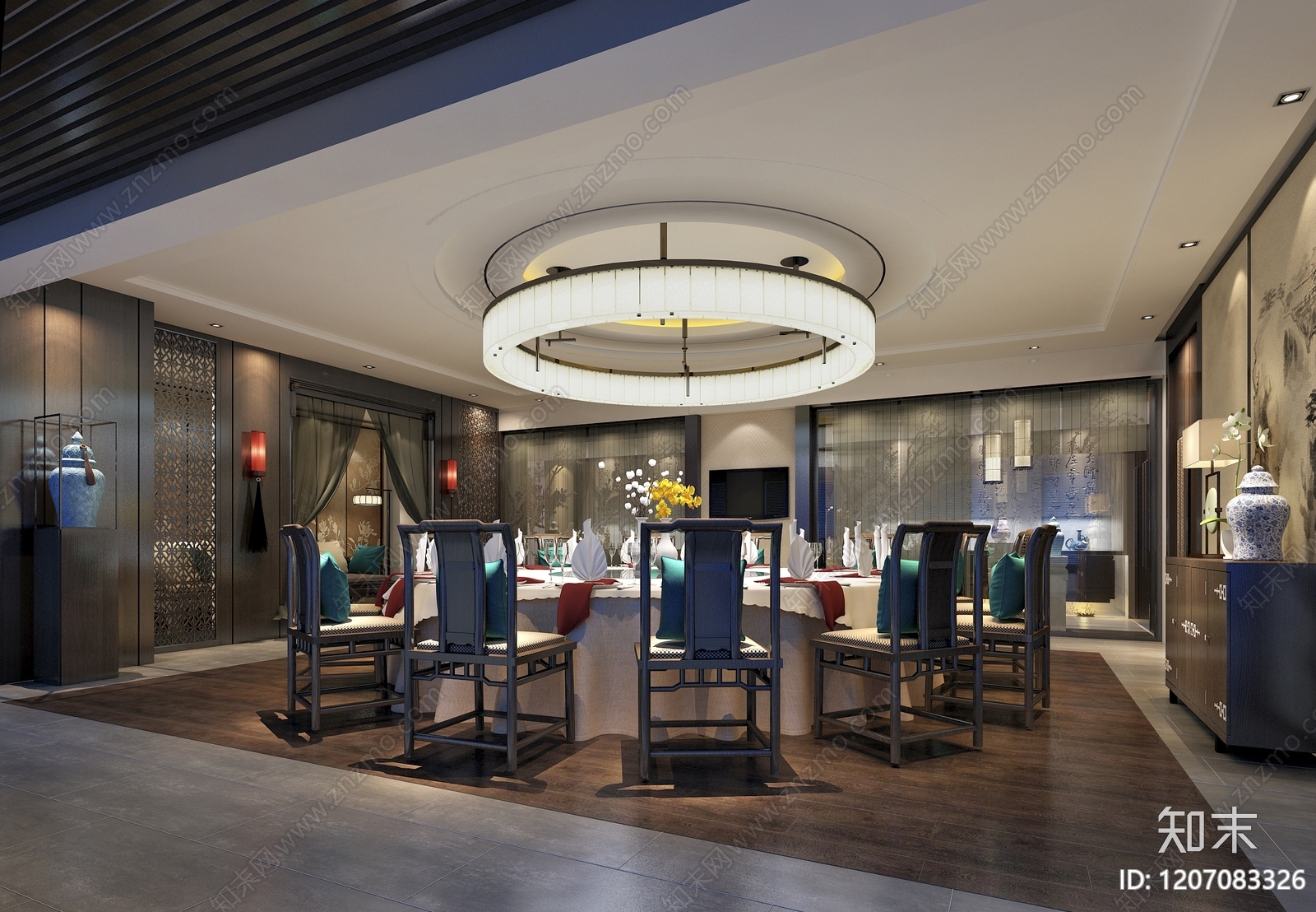 新中式中式中餐厅3D模型下载【ID:1207083326】