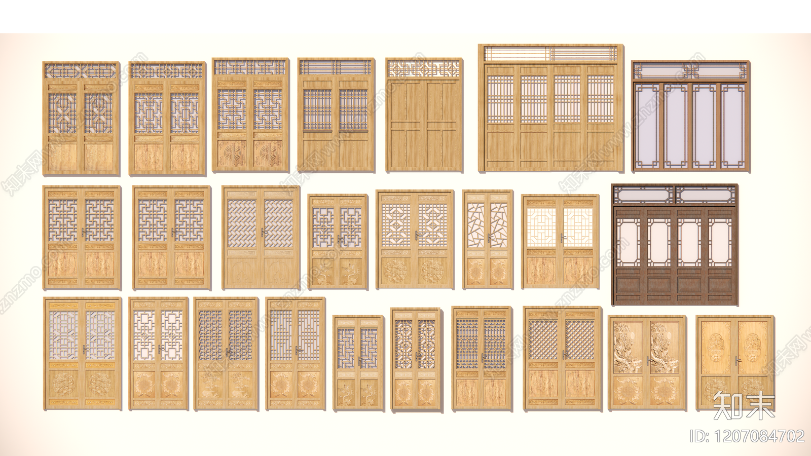 现代原木平开门SU模型下载【ID:1207084702】