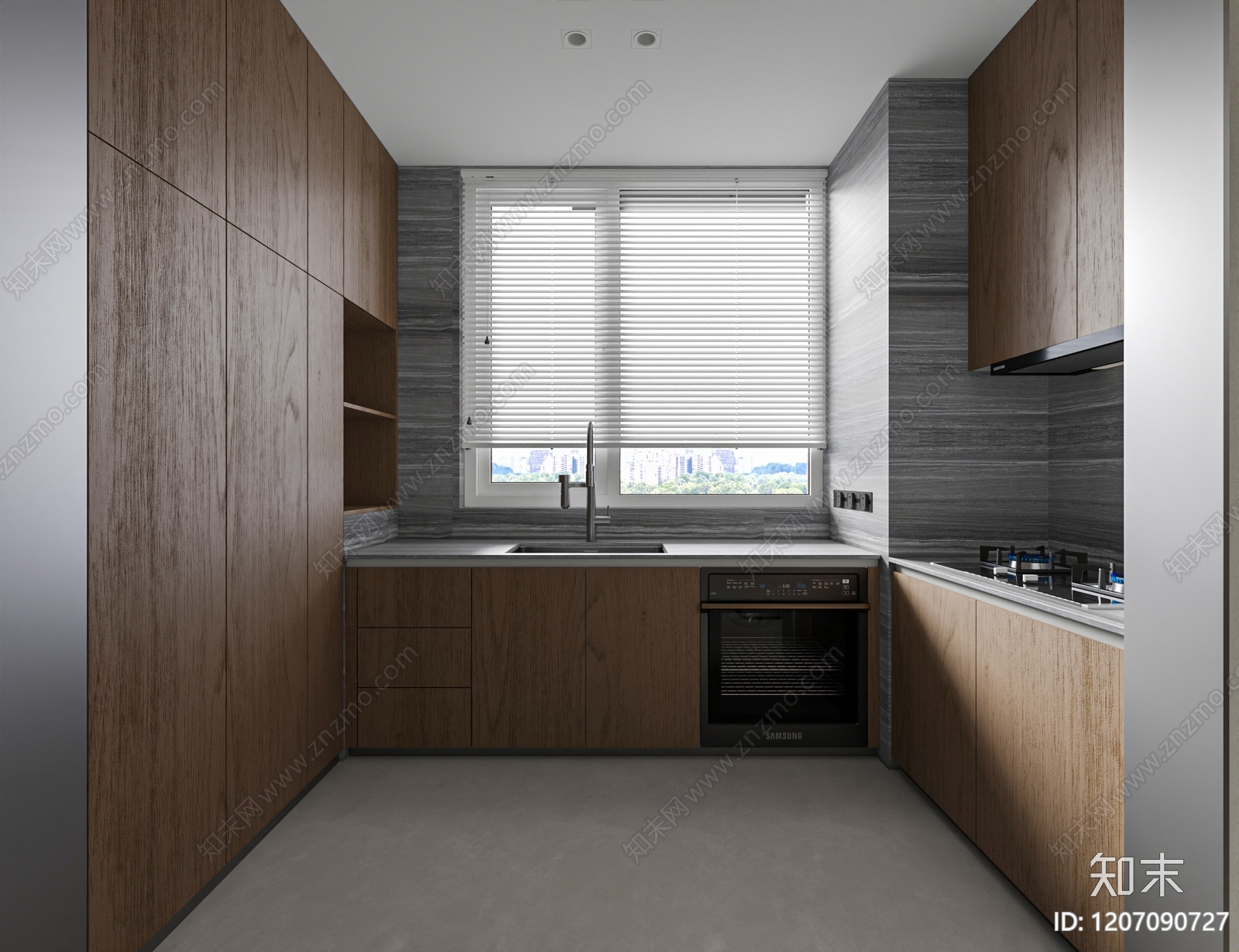 现代极简开放式厨房3D模型下载【ID:1207090727】