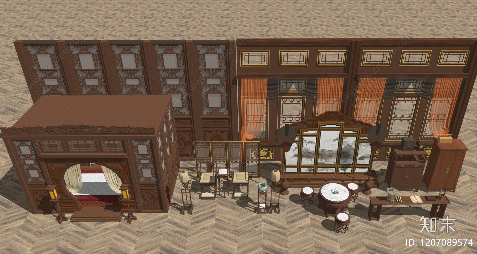 新中式中式家具展厅SU模型下载【ID:1207089574】