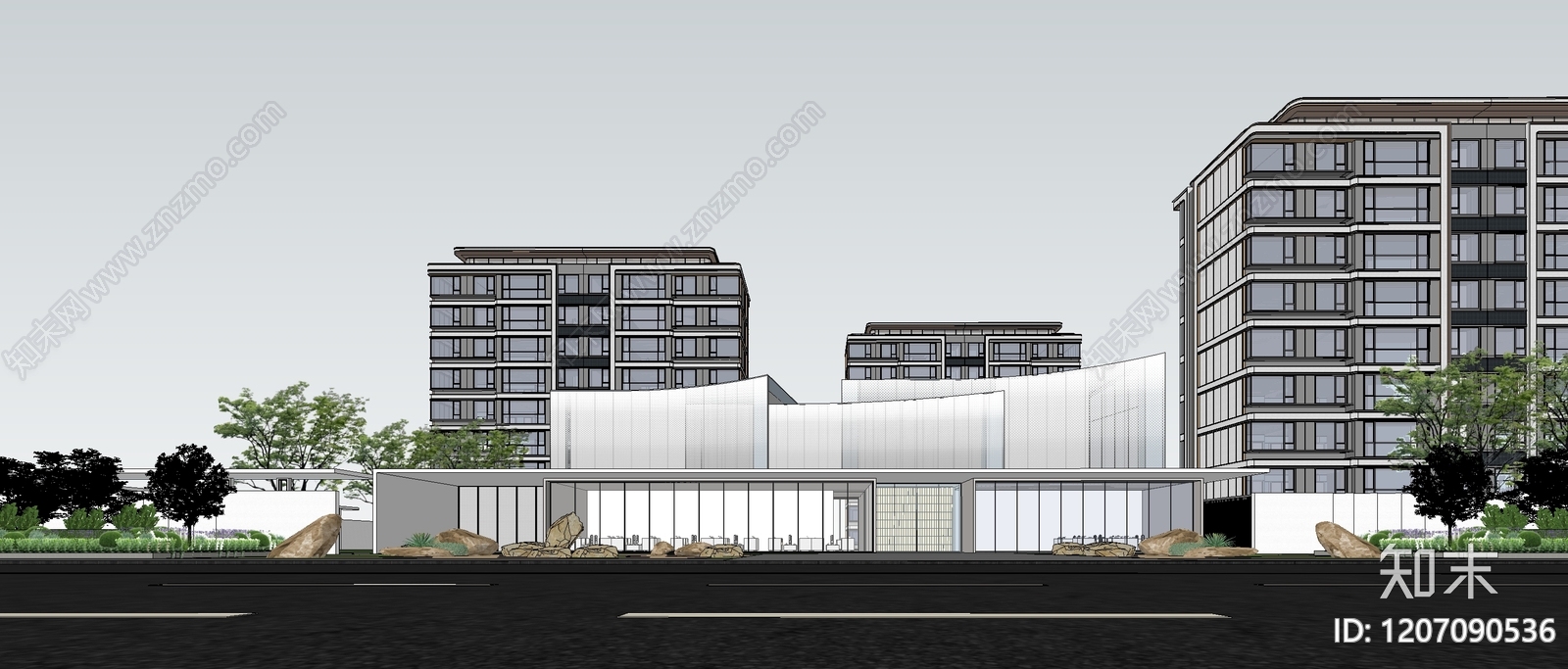 现代简约售楼处建筑SU模型下载【ID:1207090536】