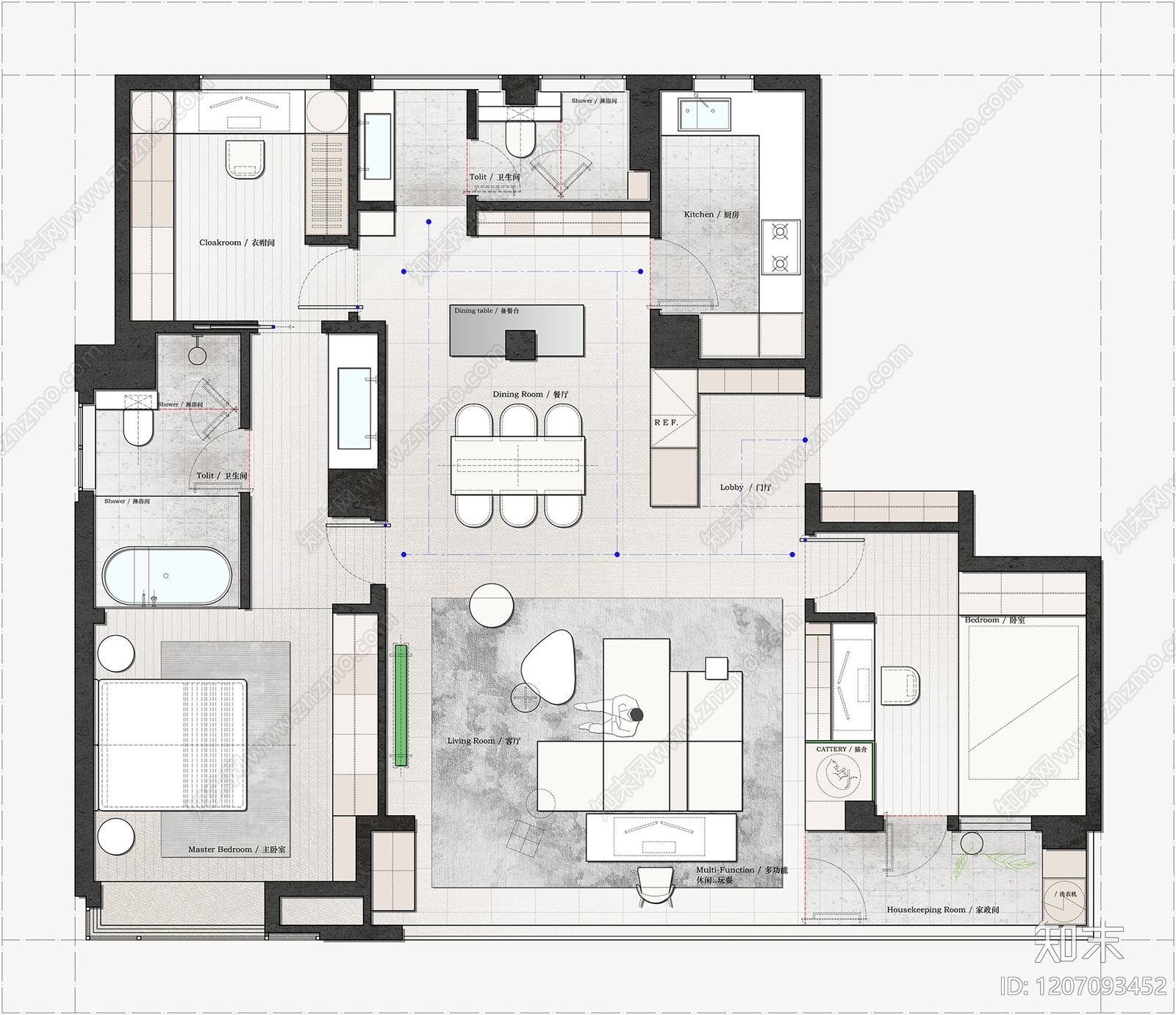小户型平层施工图下载【ID:1207093452】
