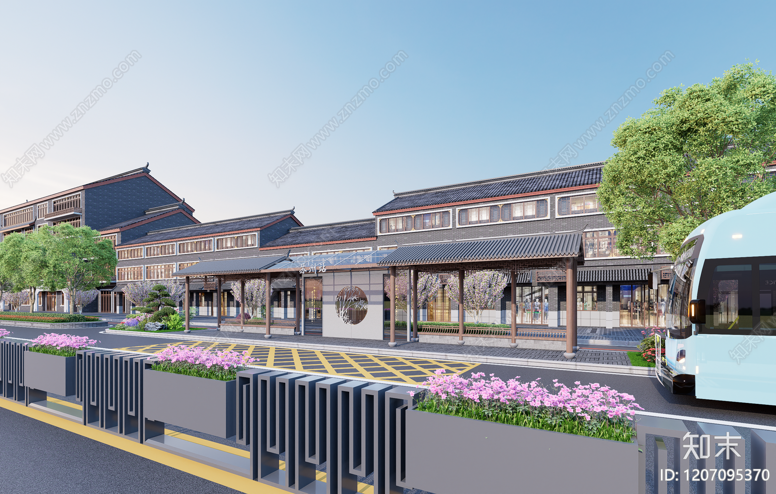 新中式中式公交站台SU模型下载【ID:1207095370】