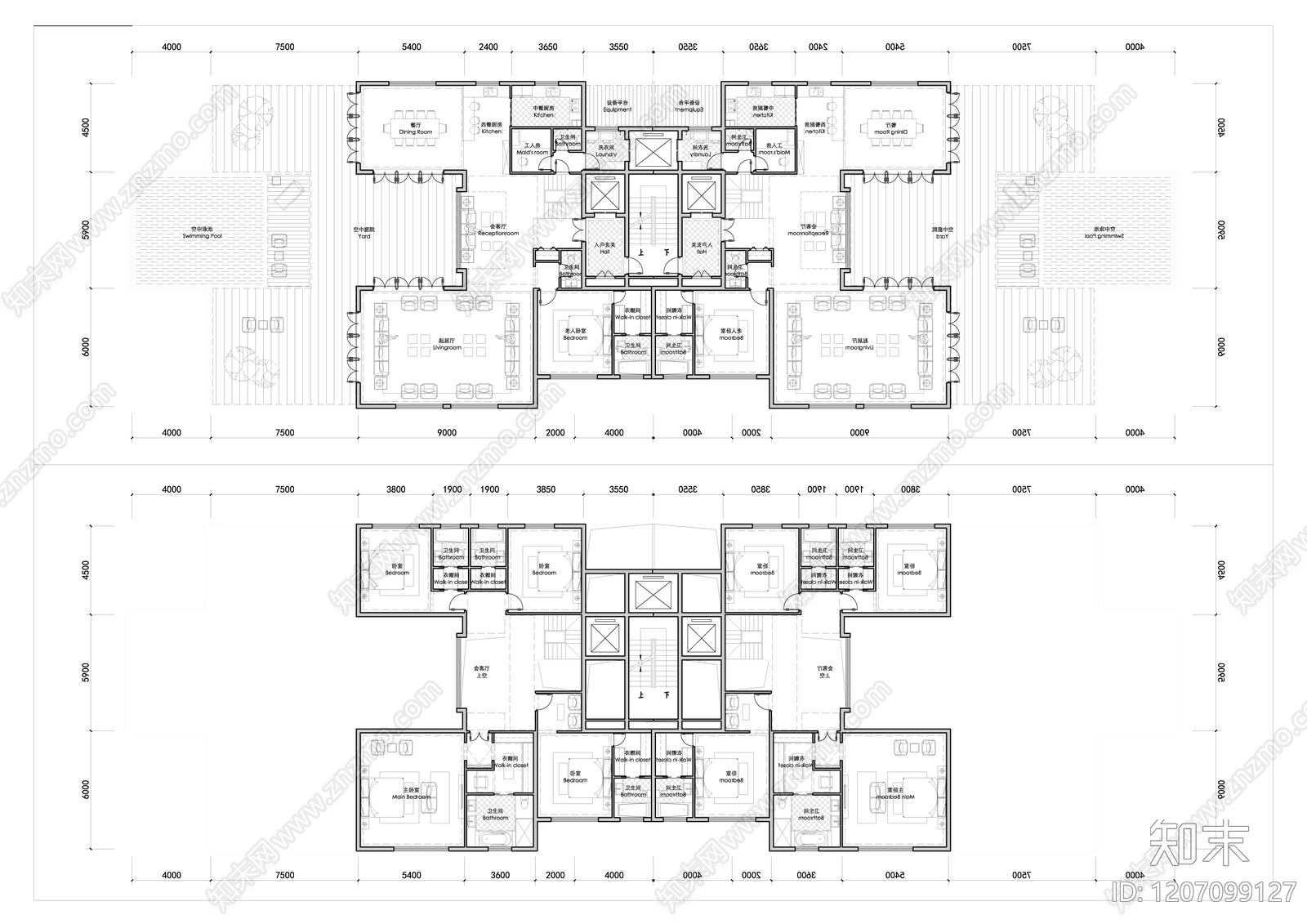 现代新中式四合院施工图下载【ID:1207099127】