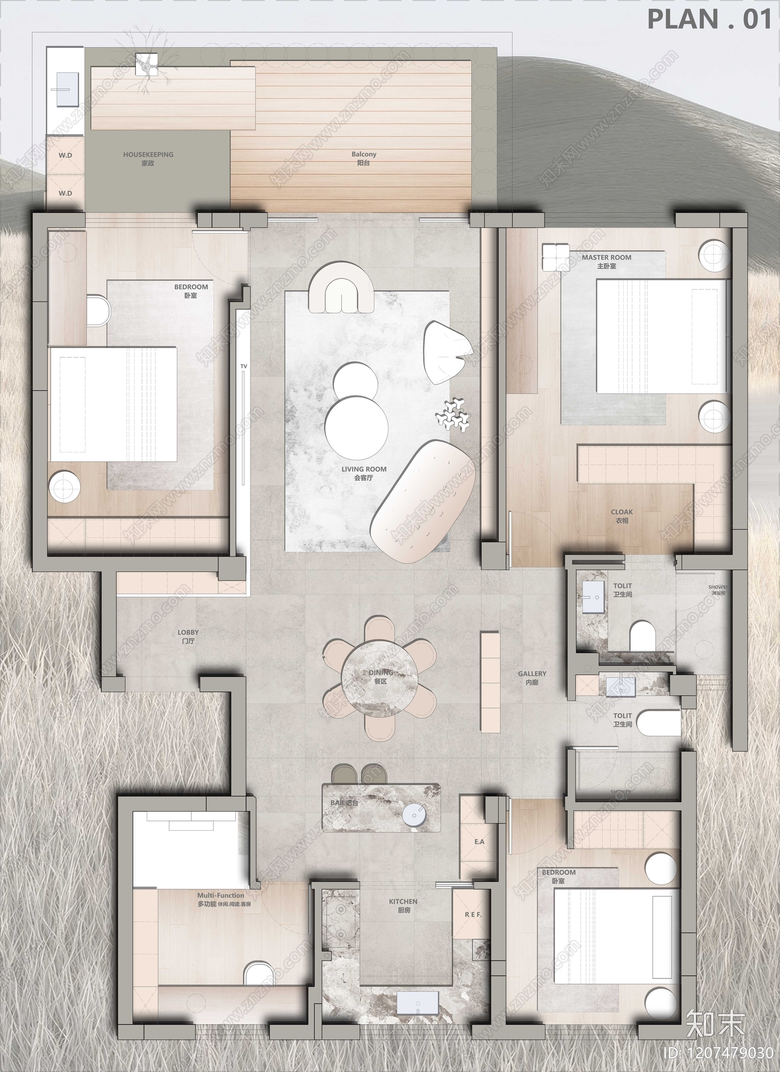 小户型平层施工图下载【ID:1207479030】