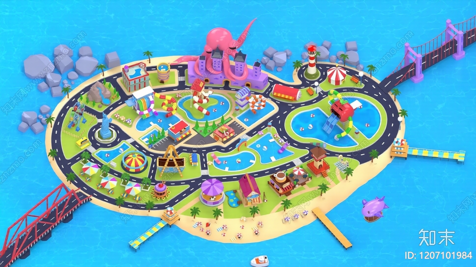 卡通风格水上乐园3D模型下载【ID:1207101984】