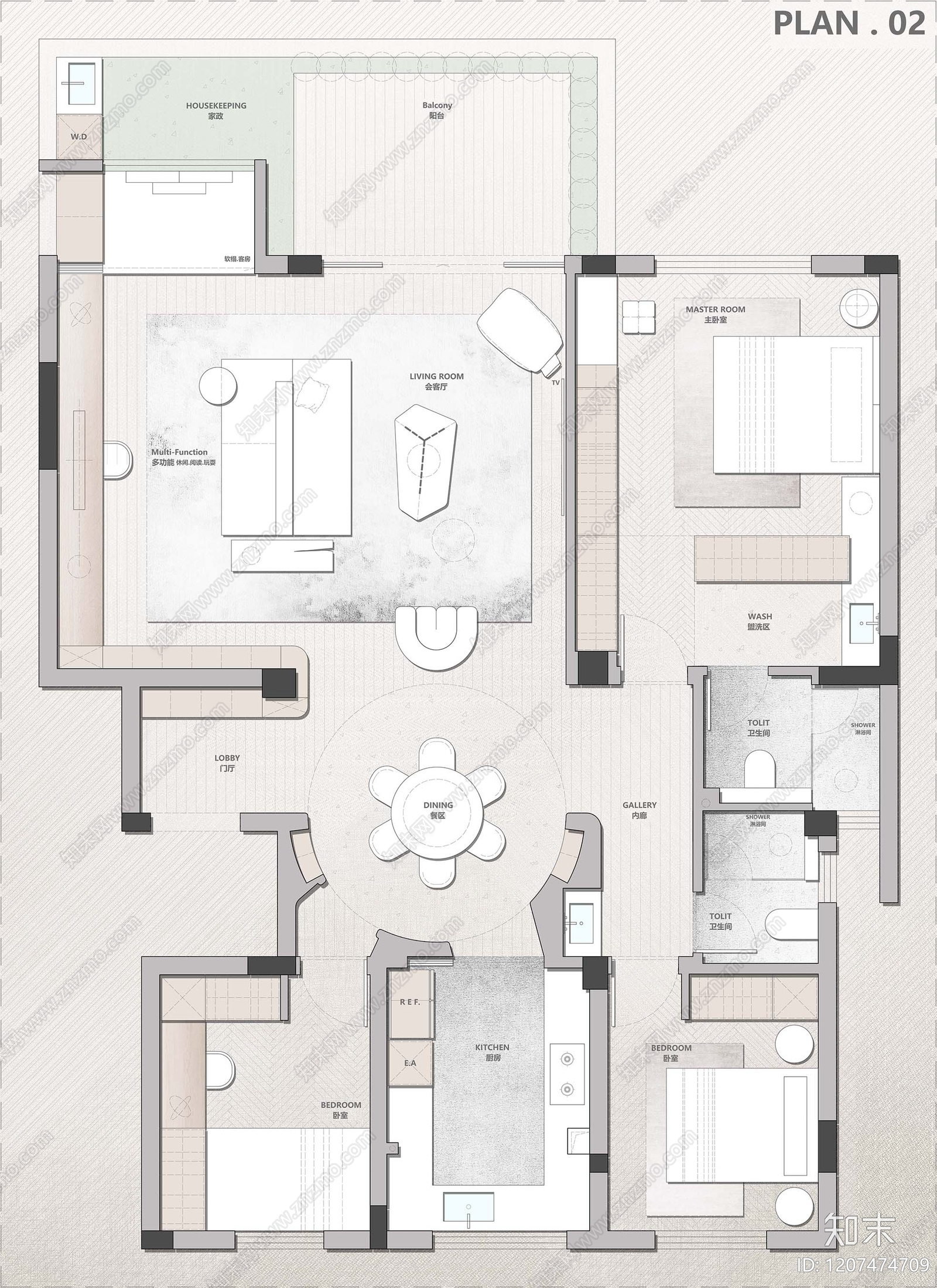 小户型平层cad施工图下载【ID:1207474709】