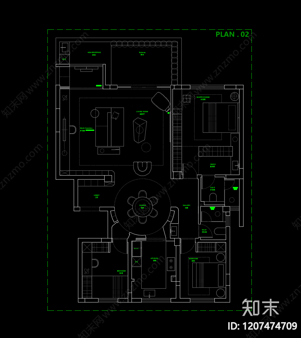 小户型平层cad施工图下载【ID:1207474709】